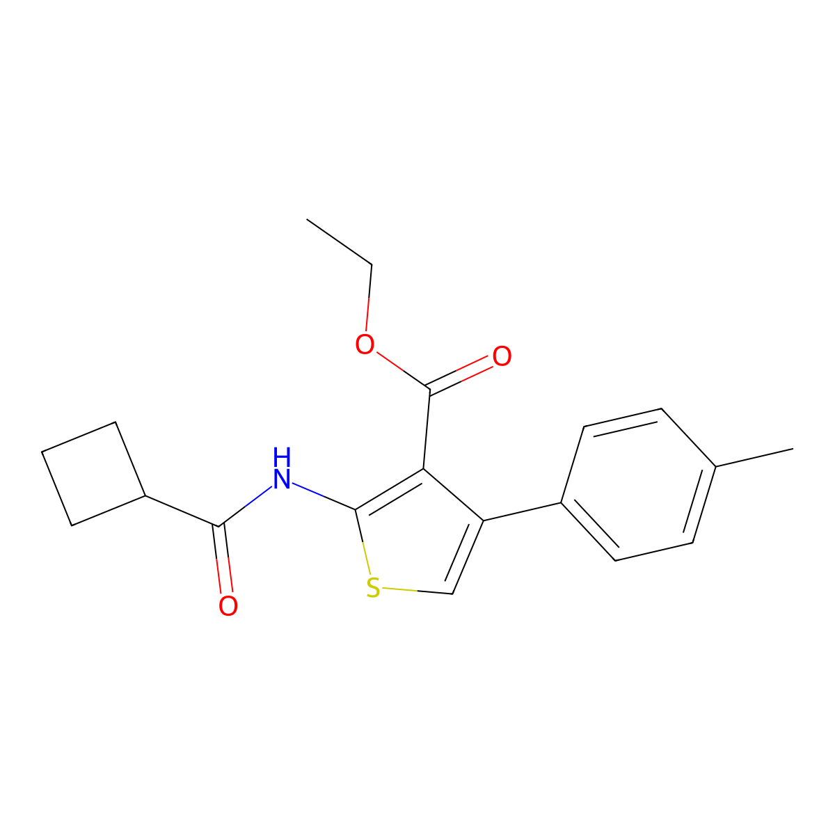 Ethyl 2-(cyclobutanecarbonylamino)-4-(4-methylphenyl)thiophene-3-carboxylate molecular structure, CAS 496016-80-9