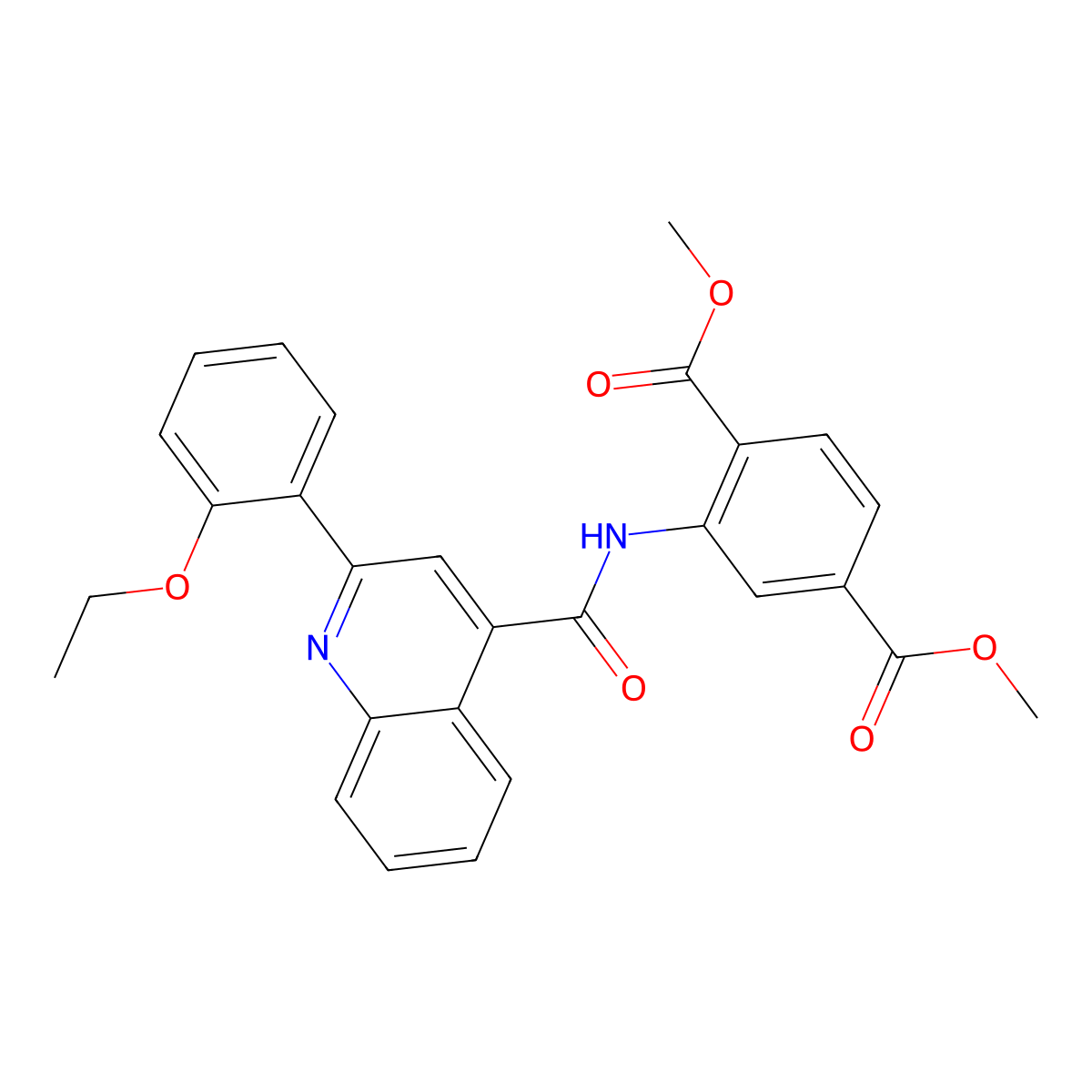 Dimethyl 2-({[2-(2-ethoxyphenyl)-4-quinolinyl]carbonyl}amino)terephthalate molecular structure, CAS 496017-01-7