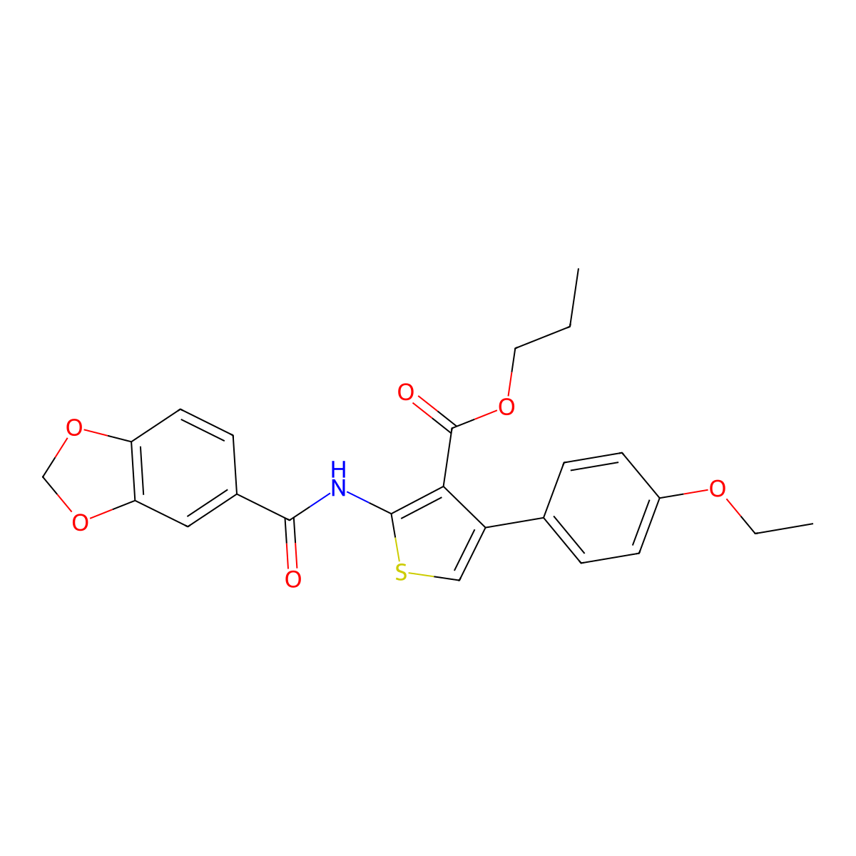 Propyl 2-(1,3-benzodioxole-5-carbonylamino)-4-(4-ethoxyphenyl)thiophene-3-carboxylate molecular structure, CAS 496017-14-2