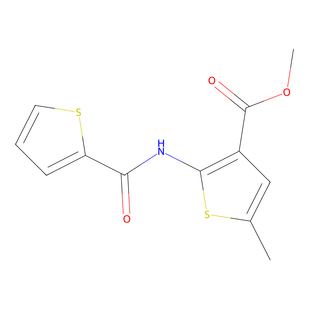 Methyl 5-methyl-2-(thiophene-2-carbonylamino)thiophene-3-carboxylate molecular structure, CAS 496017-39-1