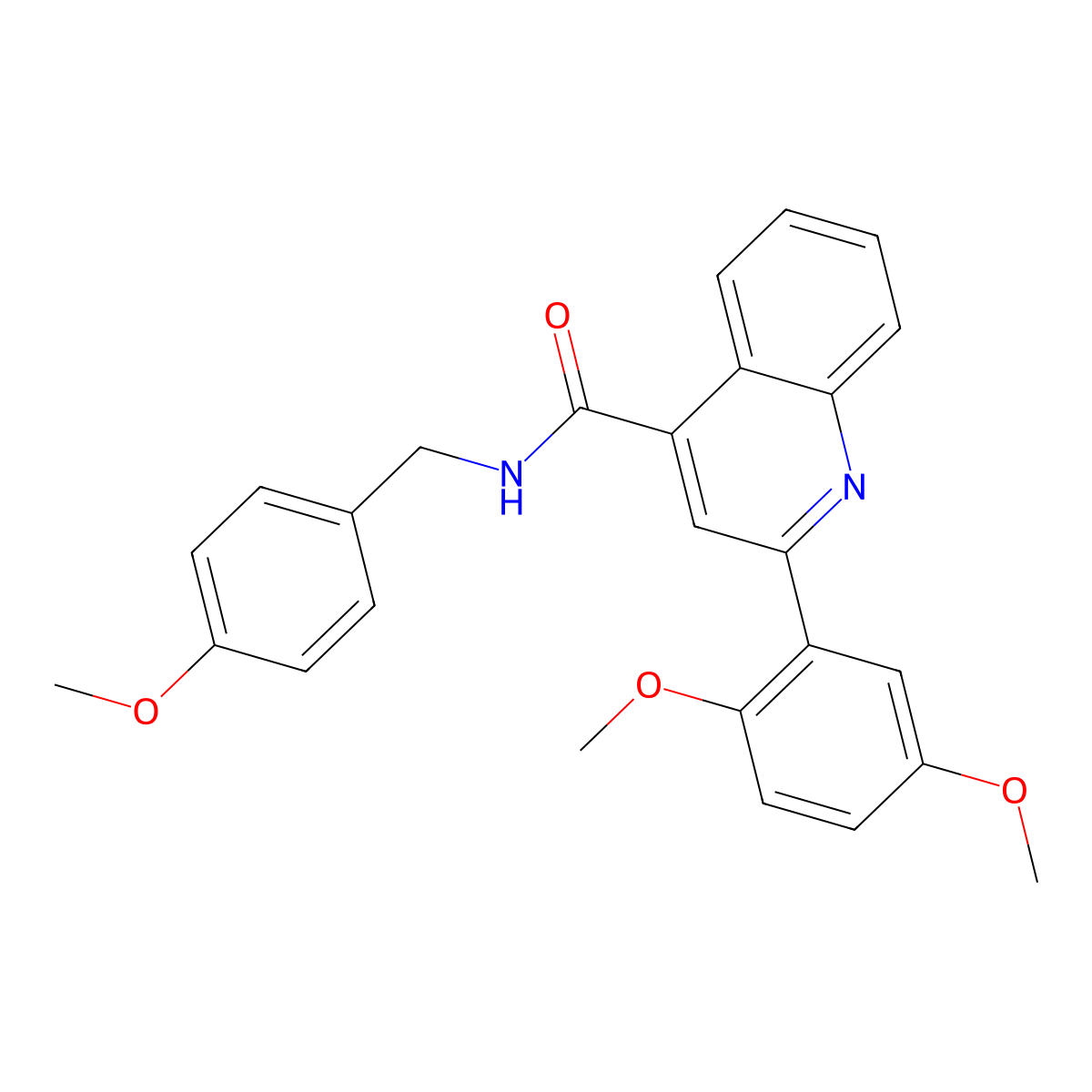 2-(2,5-dimethoxyphenyl)-N-[(4-methoxyphenyl)methyl]quinoline-4-carboxamide molecular structure, CAS 496017-45-9