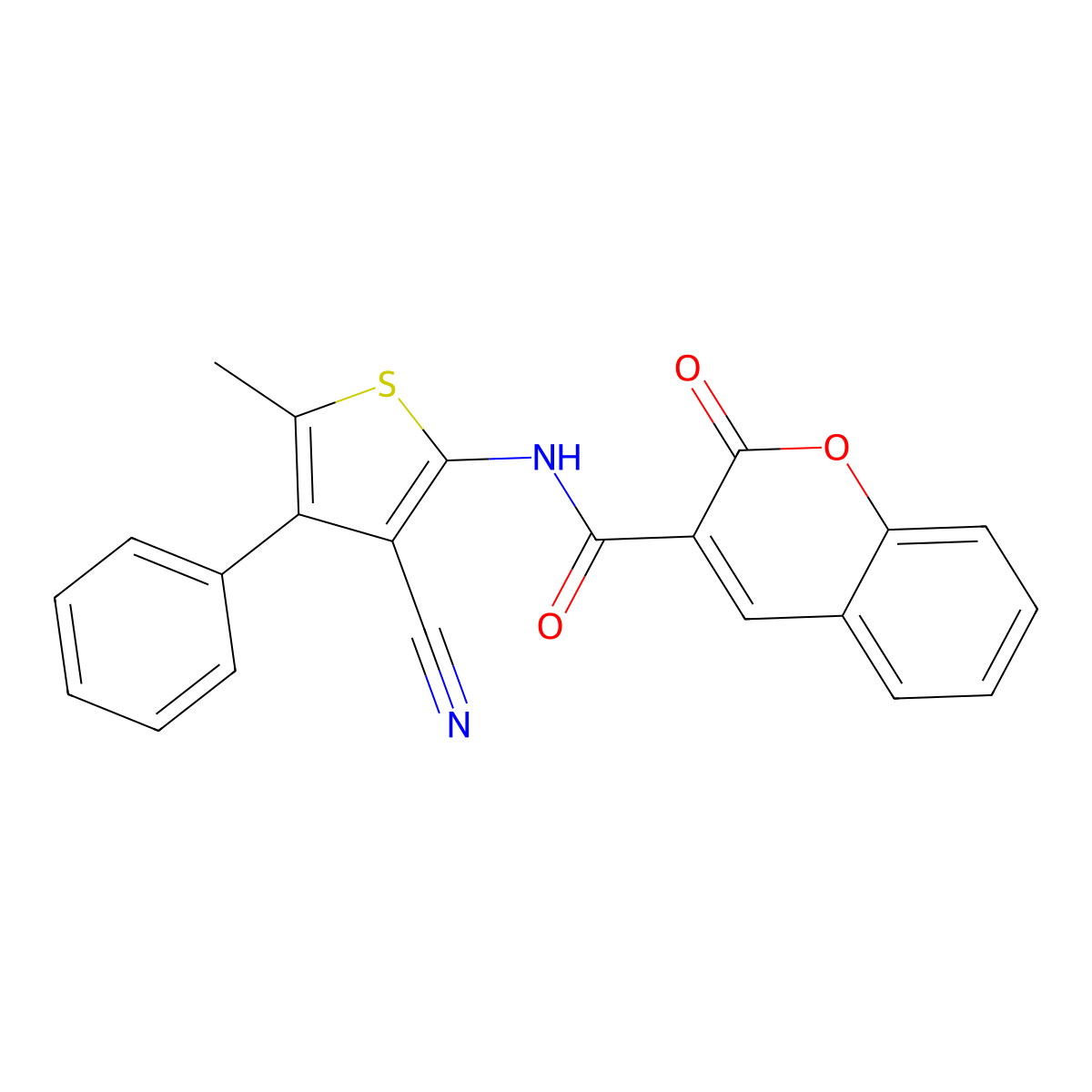 N-(3-cyano-5-methyl-4-phenylthiophen-2-yl)-2-oxochromene-3-carboxamide molecular structure, CAS 496017-48-2