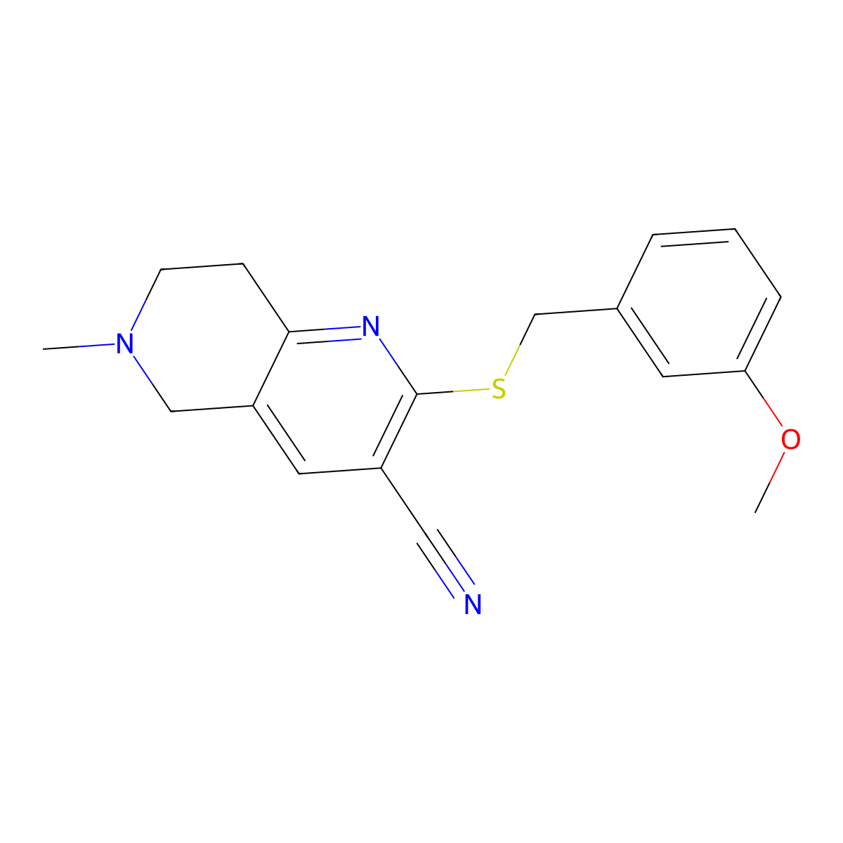 2-[(3-Methoxybenzyl)sulfanyl]-6-methyl-5,6,7,8-tetrahydro[1,6]naphthyridine-3-carbonitrile molecular structure, CAS 496018-71-4