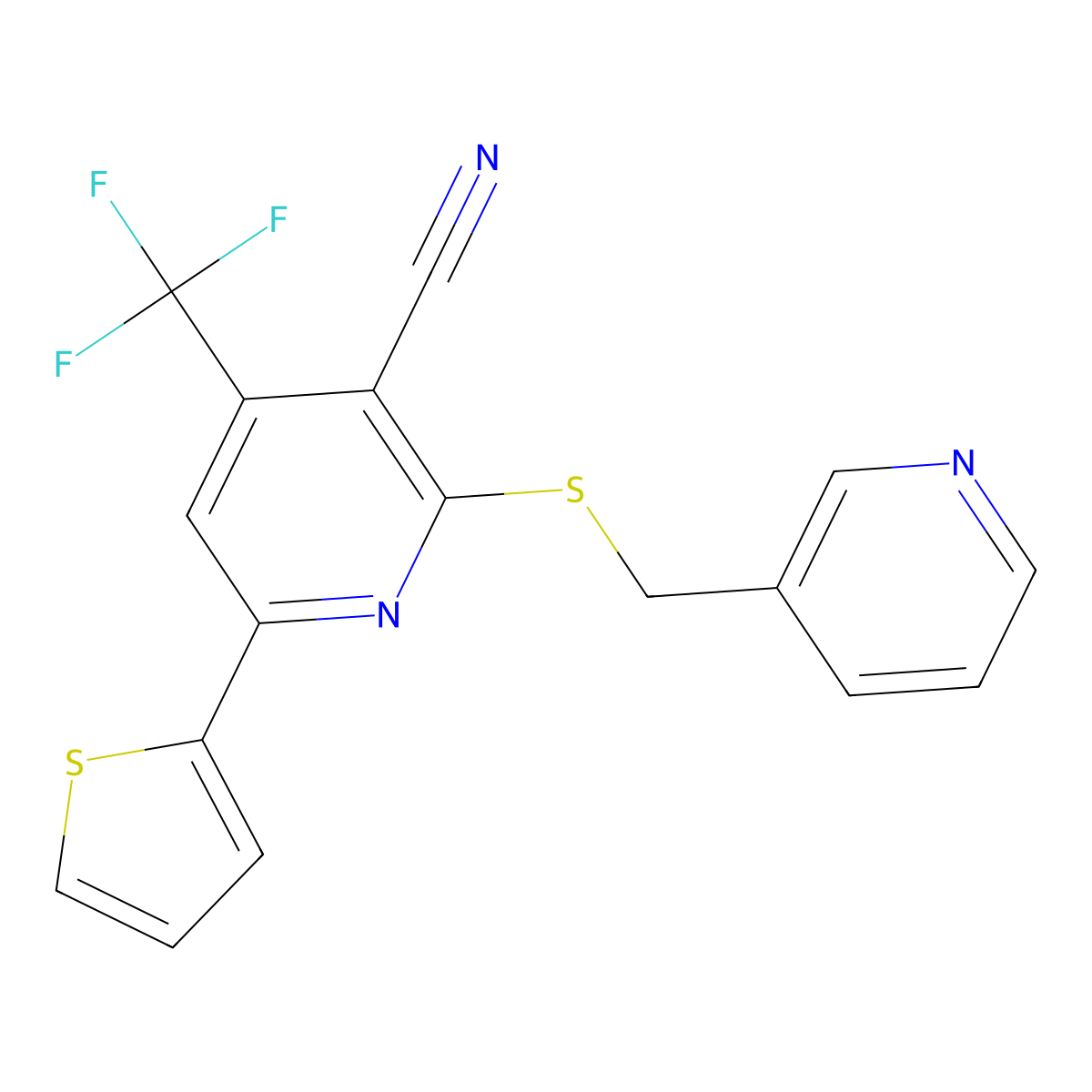 2-[(3-Pyridinylmethyl)sulfanyl]-6-(2-thienyl)-4-(trifluoromethyl)nicotinonitrile molecular structure, CAS 496018-72-5
