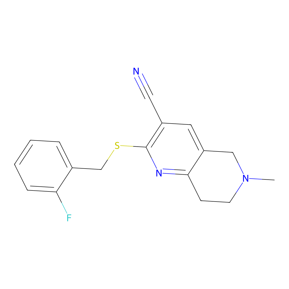 2-[(2-Fluorobenzyl)sulfanyl]-6-methyl-5,6,7,8-tetrahydro[1,6]naphthyridine-3-carbonitrile molecular structure, CAS 496018-73-6