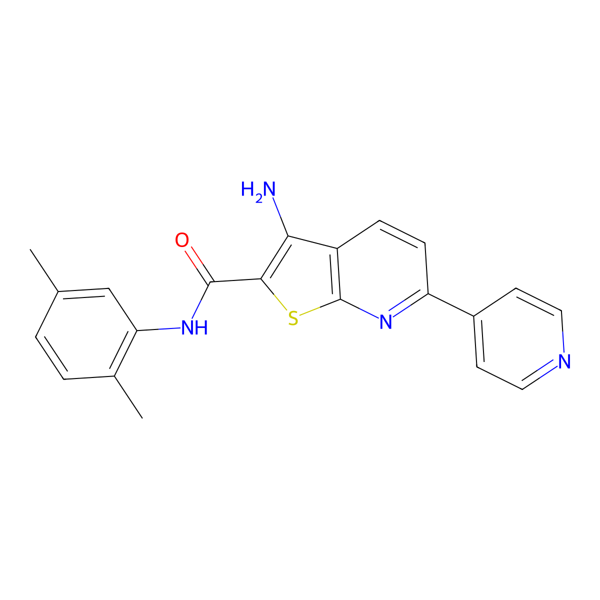 3-amino-N-(2,5-dimethylphenyl)-6-(4-pyridinyl)thieno[2,3-b]pyridine-2-carboxamide molecular structure, CAS 496019-12-6