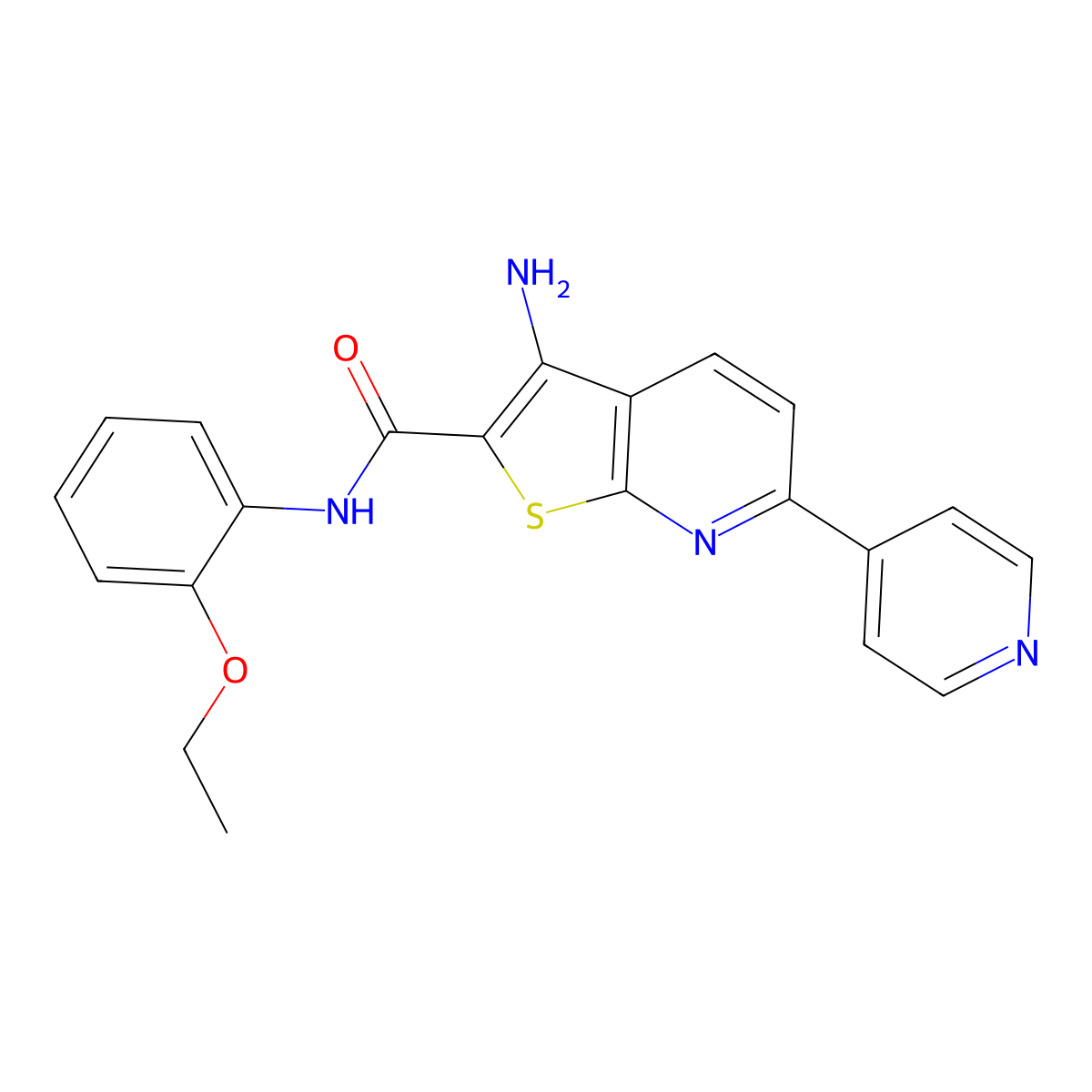 3-amino-N-(2-ethoxyphenyl)-6-(4-pyridinyl)thieno[2,3-b]pyridine-2-carboxamide molecular structure, CAS 496019-13-7