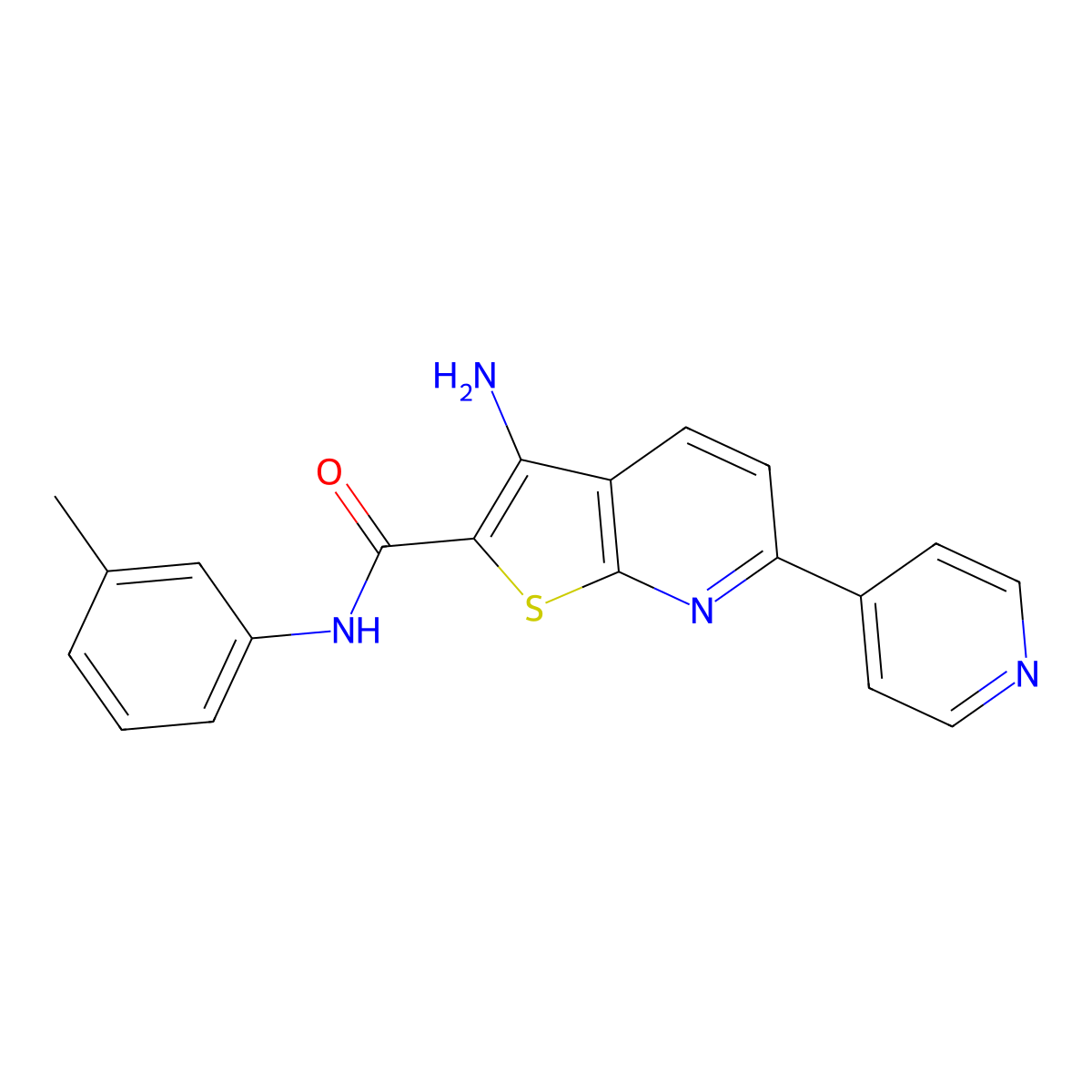 3-amino-N-(3-methylphenyl)-6-(4-pyridinyl)thieno[2,3-b]pyridine-2-carboxamide molecular structure, CAS 496019-18-2
