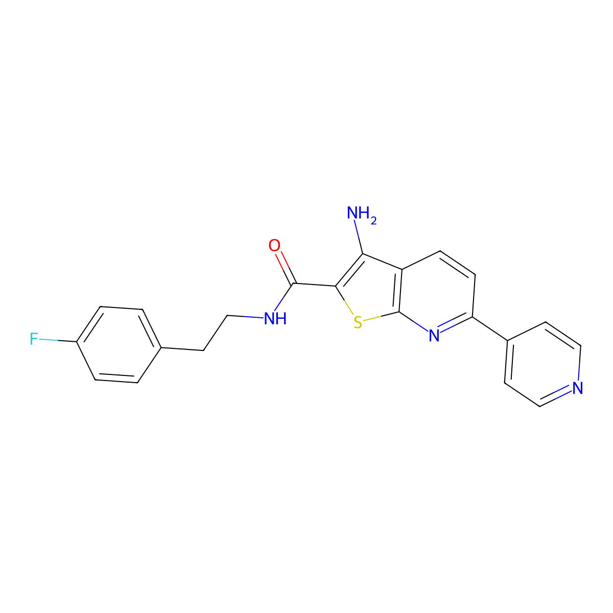 3-amino-N-(4-fluorophenethyl)-6-(4-pyridinyl)thieno[2,3-b]pyridine-2-carboxamide molecular structure, CAS 496019-19-3