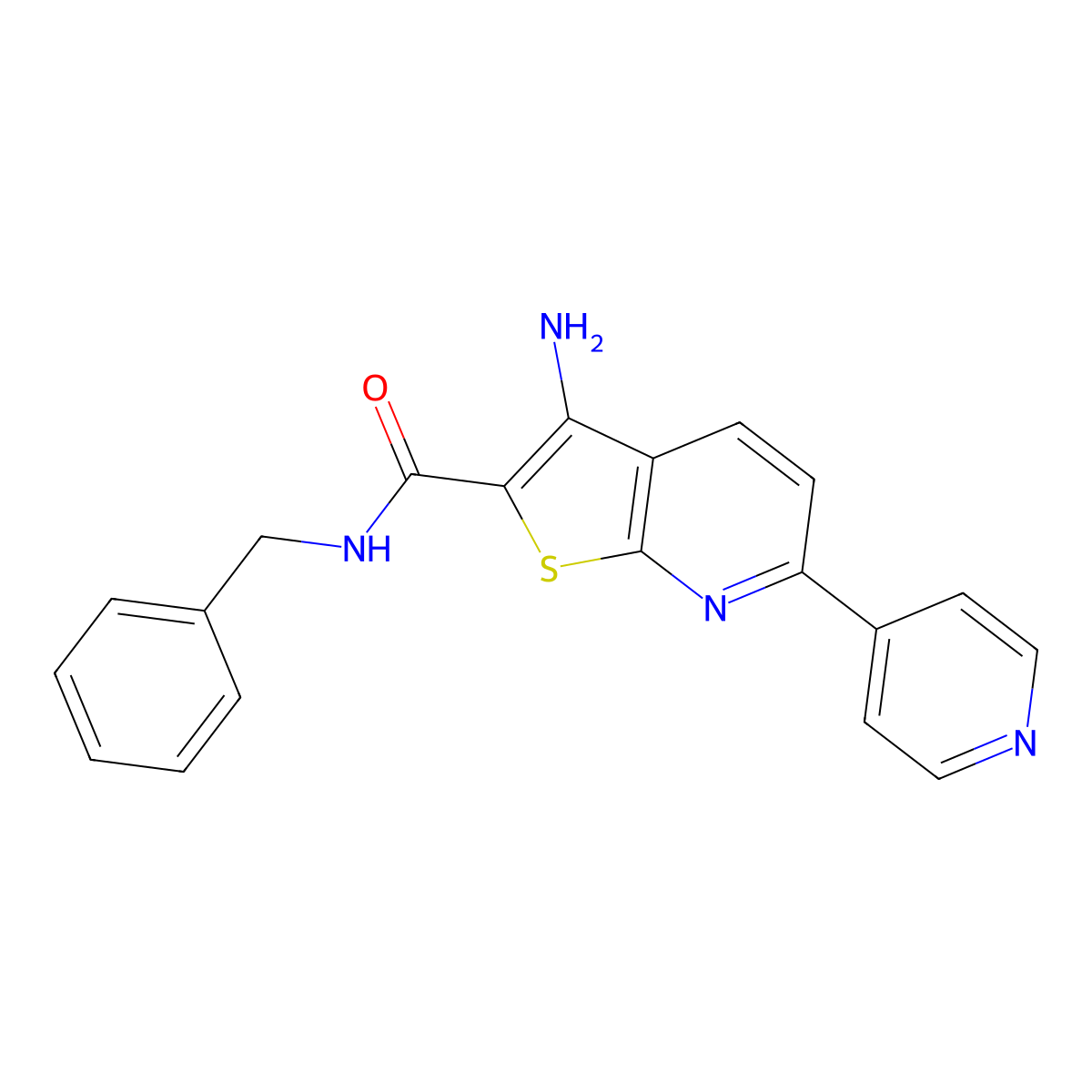 3-amino-N-benzyl-6-(pyridin-4-yl)thieno[2,3-b]pyridine-2-carboxamide molecular structure, CAS 496019-20-6