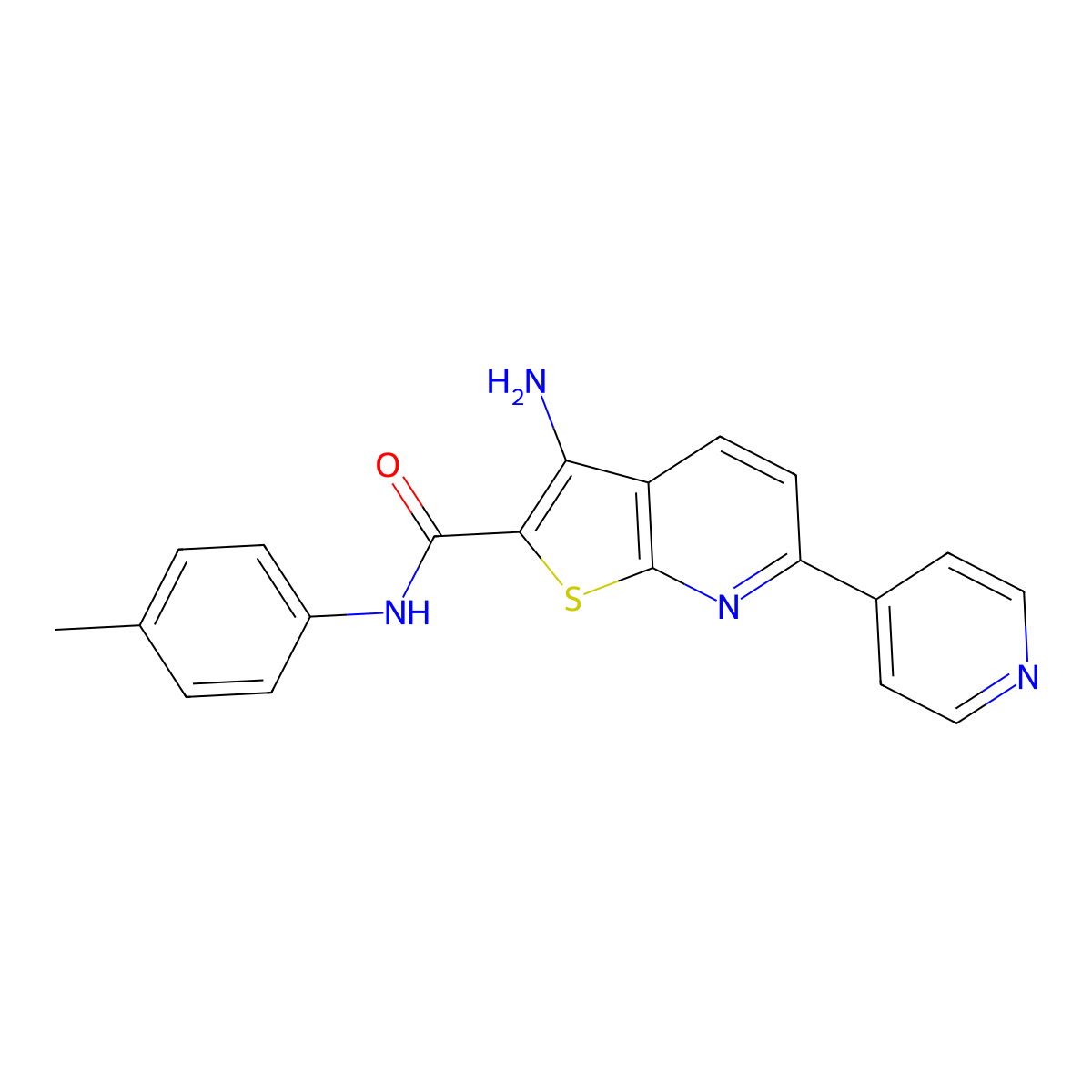 3-amino-N-(4-methylphenyl)-6-pyridin-4-ylthieno[2,3-b]pyridine-2-carboxamide molecular structure, CAS 496019-23-9