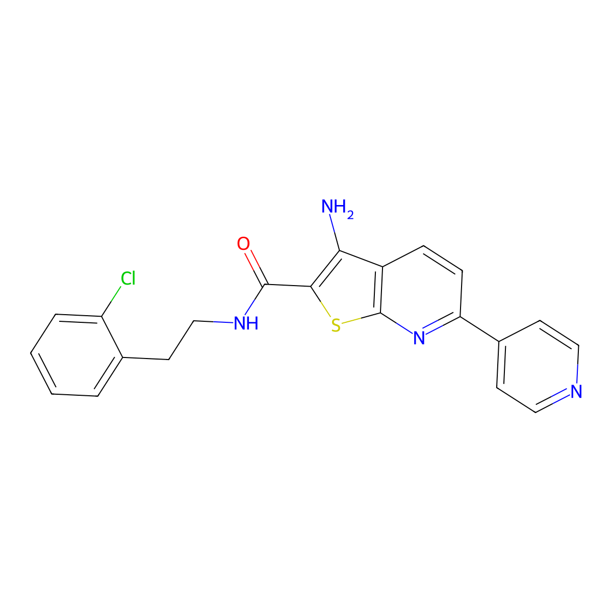 3-amino-N-(2-chlorophenethyl)-6-(4-pyridinyl)thieno[2,3-b]pyridine-2-carboxamide molecular structure, CAS 496019-25-1