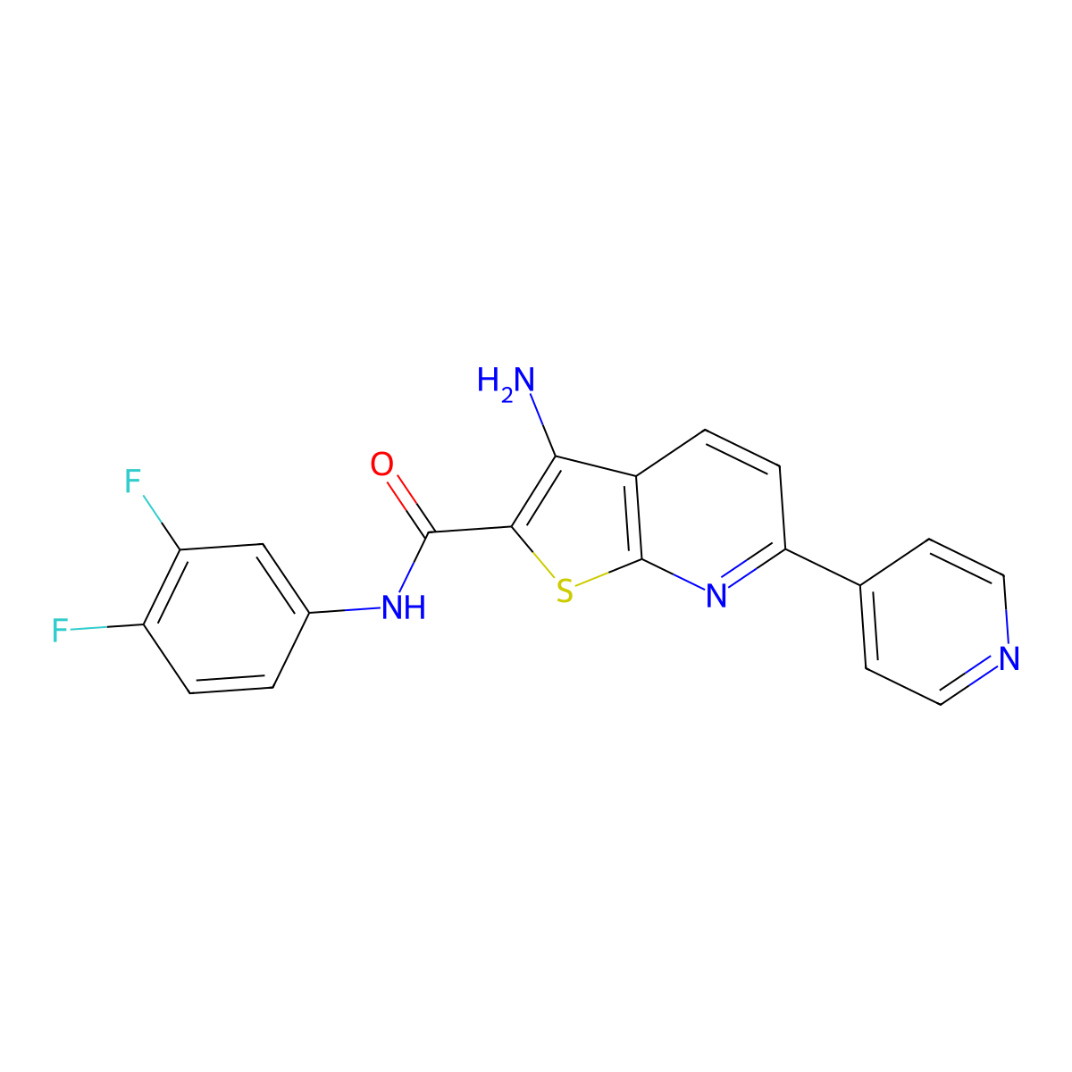 3-amino-N-(3,4-difluorophenyl)-6-pyridin-4-ylthieno[2,3-b]pyridine-2-carboxamide molecular structure, CAS 496019-26-2