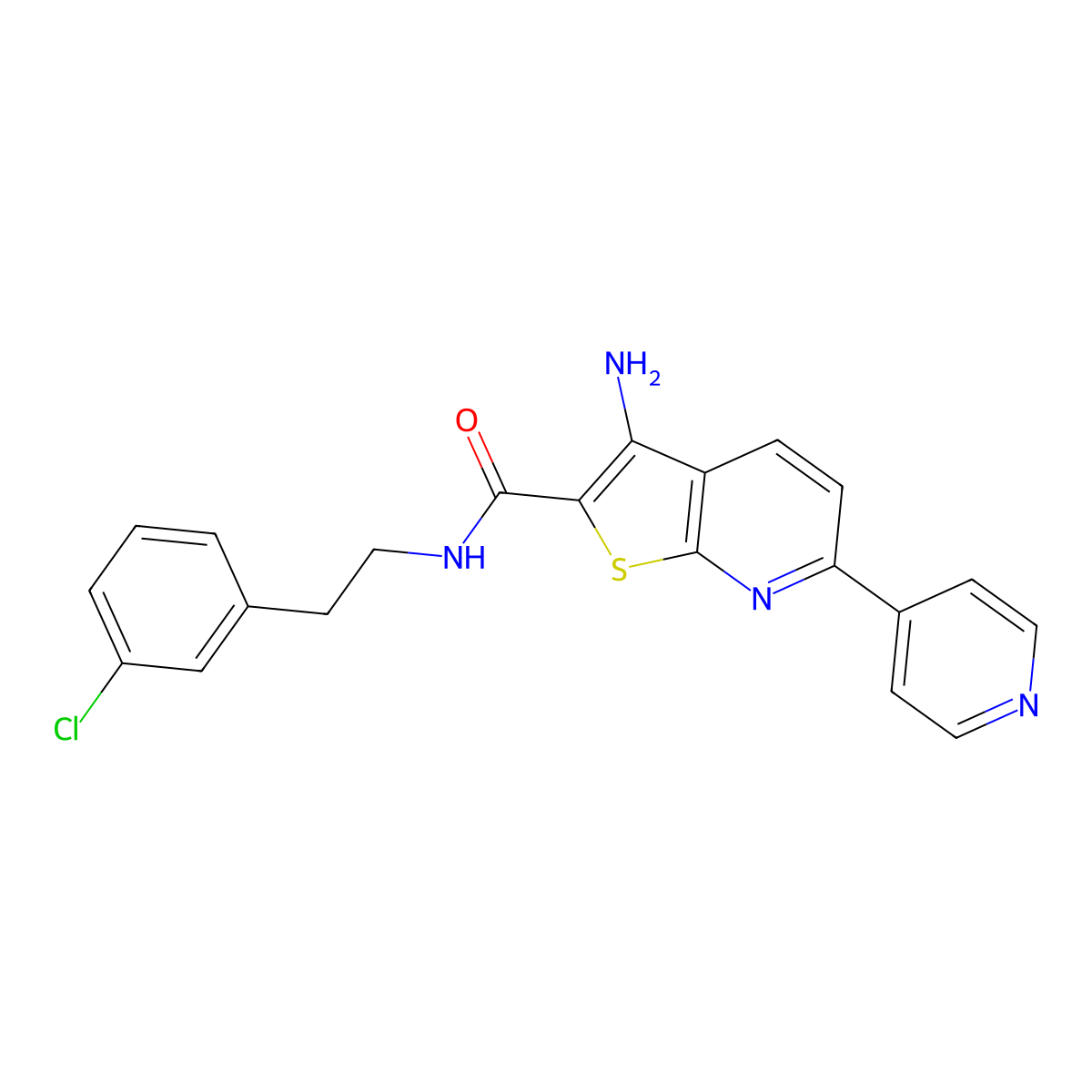 3-amino-N-(3-chlorophenethyl)-6-(4-pyridinyl)thieno[2,3-b]pyridine-2-carboxamide molecular structure, CAS 496019-27-3