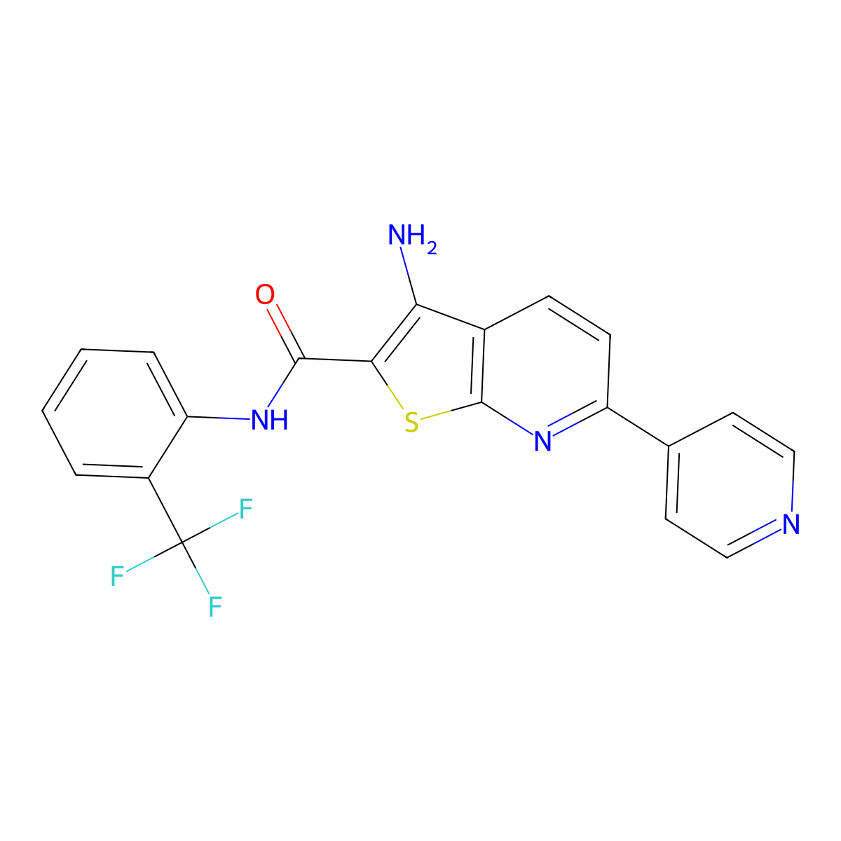 3-amino-6-(4-pyridinyl)-N-[2-(trifluoromethyl)phenyl]thieno[2,3-b]pyridine-2-carboxamide molecular structure, CAS 496019-29-5