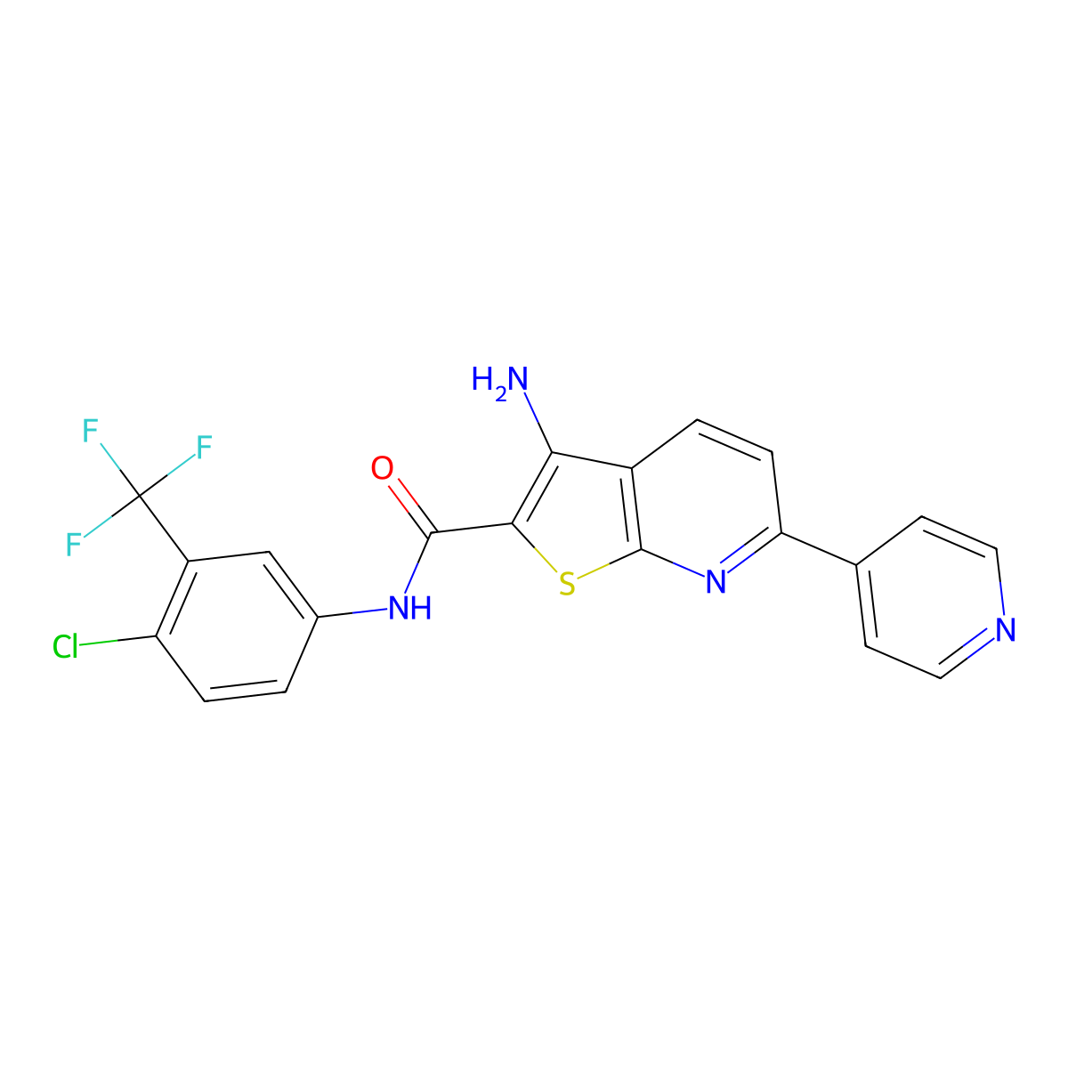3-amino-N-[4-chloro-3-(trifluoromethyl)phenyl]-6-(4-pyridinyl)thieno[2,3-b]pyridine-2-carboxamide molecular structure, CAS 496019-30-8