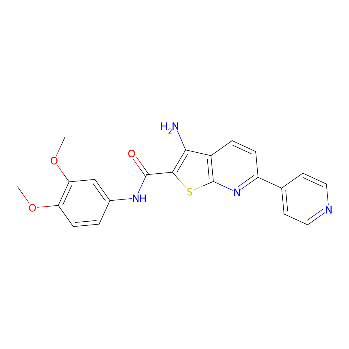 3-amino-N-(3,4-dimethoxyphenyl)-6-(4-pyridinyl)thieno[2,3-b]pyridine-2-carboxamide molecular structure, CAS 496019-31-9