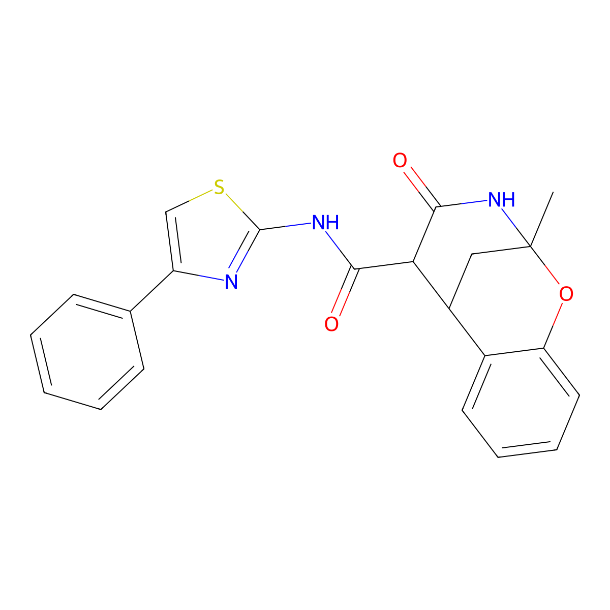 2-methyl-4-oxo-N-(4-phenylthiazol-2-yl)-3,4,5,6-tetrahydro-2H-2,6-methanobenzo[g][1,3]oxazocine-5-carboxamide molecular structure, CAS 496019-66-0