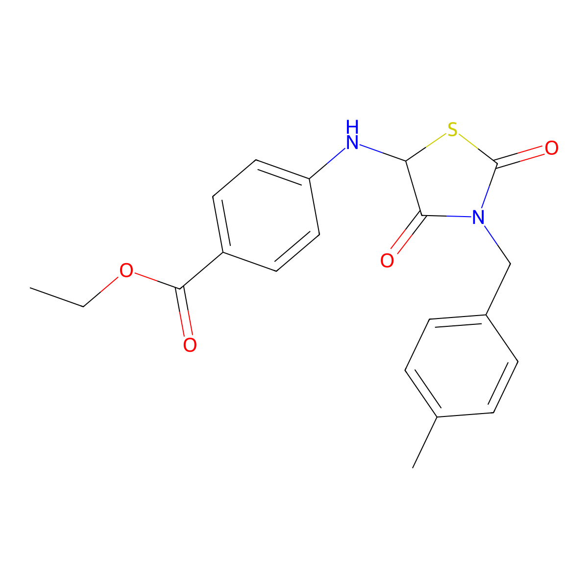 Ethyl 4-[[3-[(4-methylphenyl)methyl]-2,4-dioxo-1,3-thiazolidin-5-yl]amino]benzoate molecular structure, CAS 496019-75-1