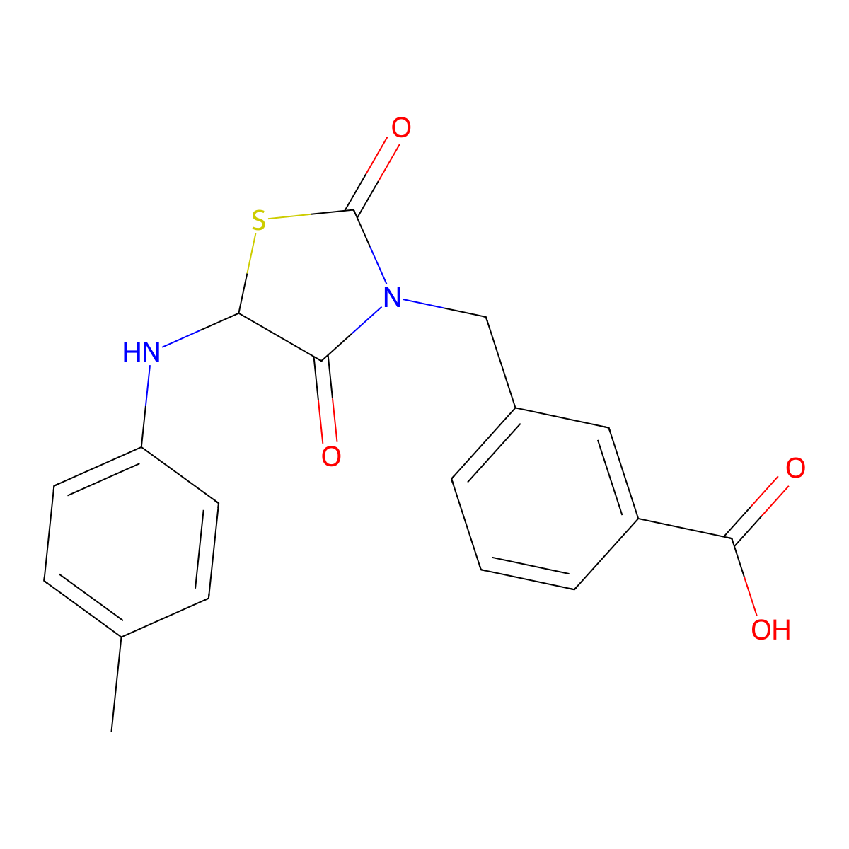 3-[[5-(4-Methylanilino)-2,4-dioxo-1,3-thiazolidin-3-yl]methyl]benzoic acid molecular structure, CAS 496019-76-2