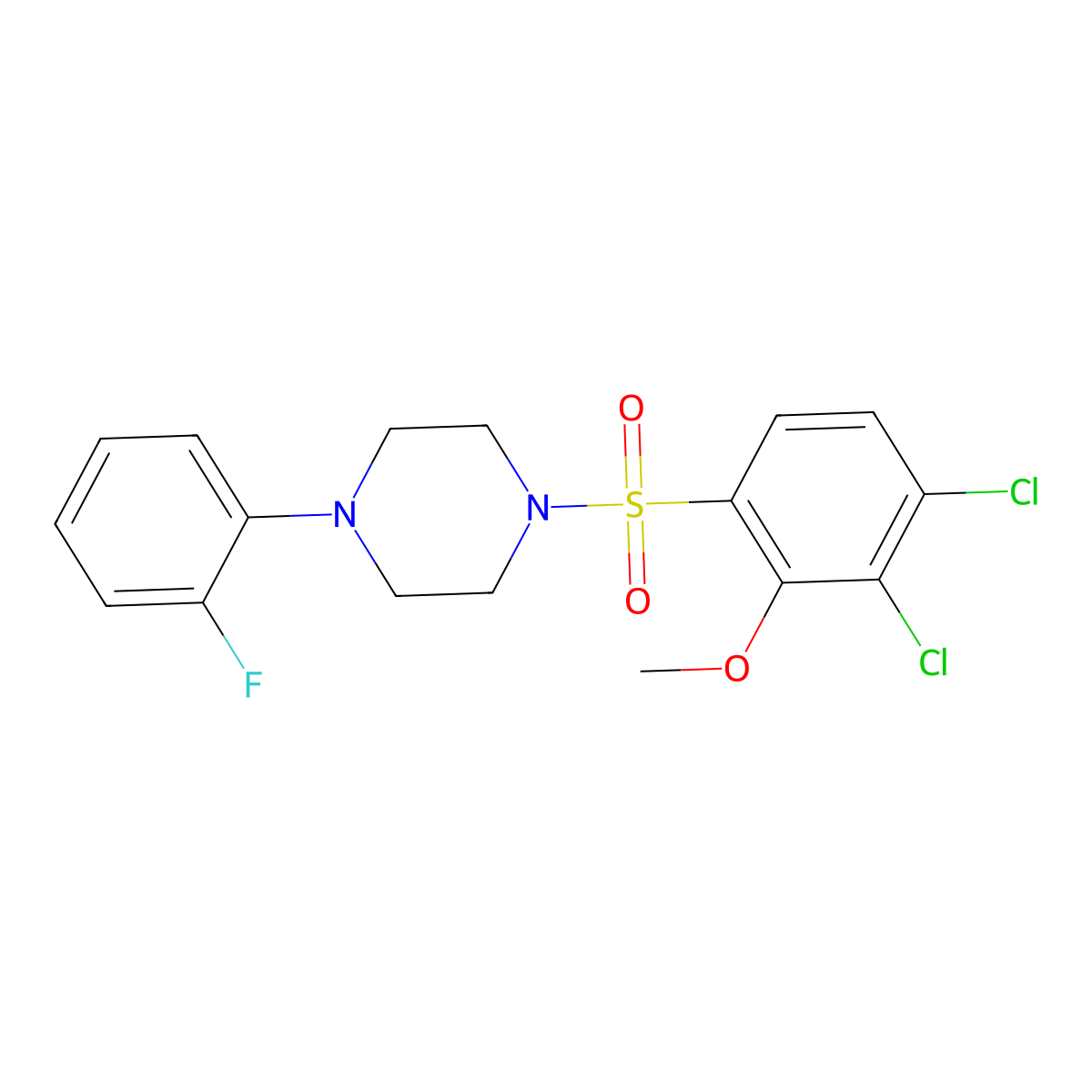 1-(3,4-Dichloro-2-methoxybenzenesulfonyl)-4-(2-fluorophenyl)piperazine molecular structure, CAS 496019-94-4
