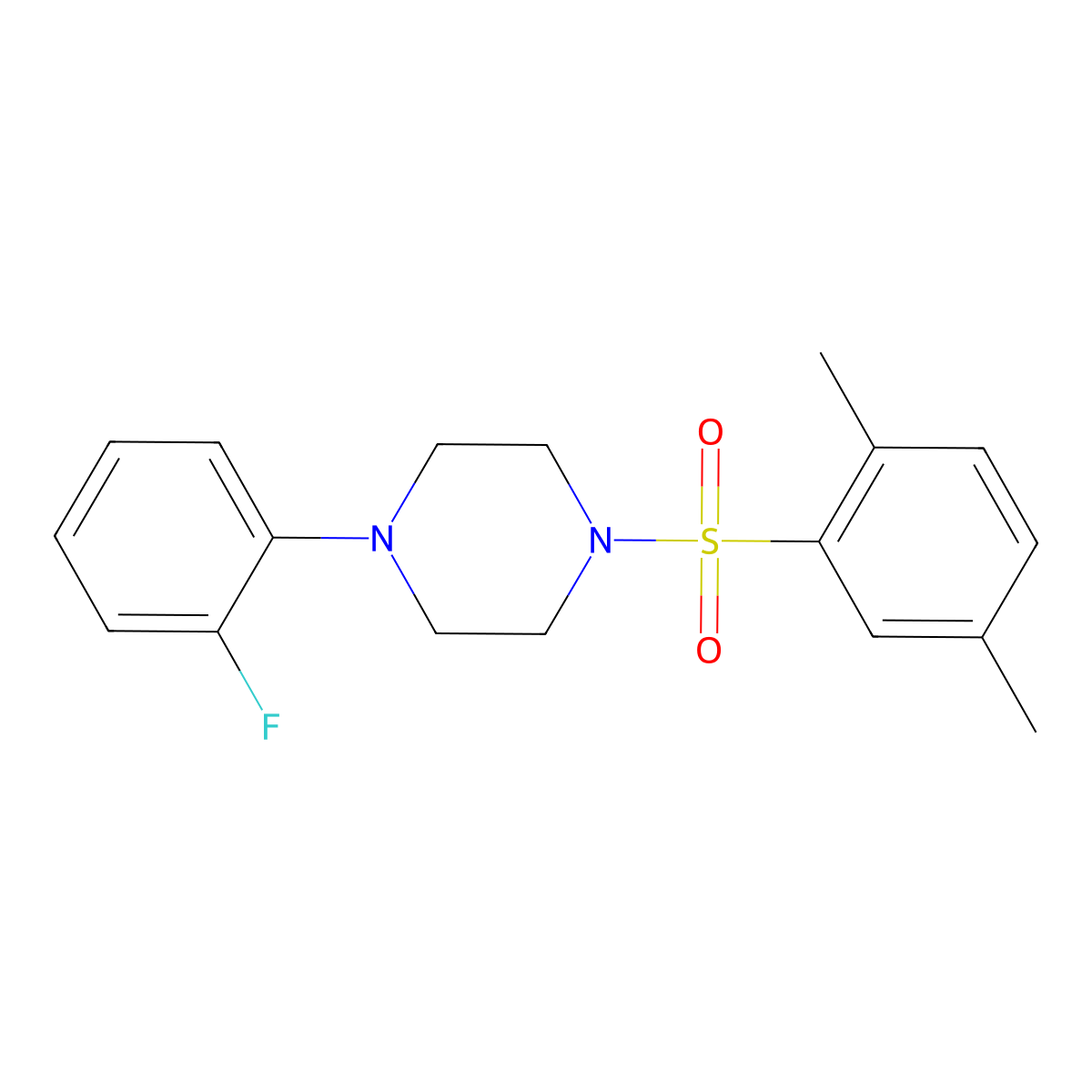 1-[(2,5-Dimethylphenyl)sulfonyl]-4-(2-fluorophenyl)piperazine molecular structure, CAS 496019-97-7