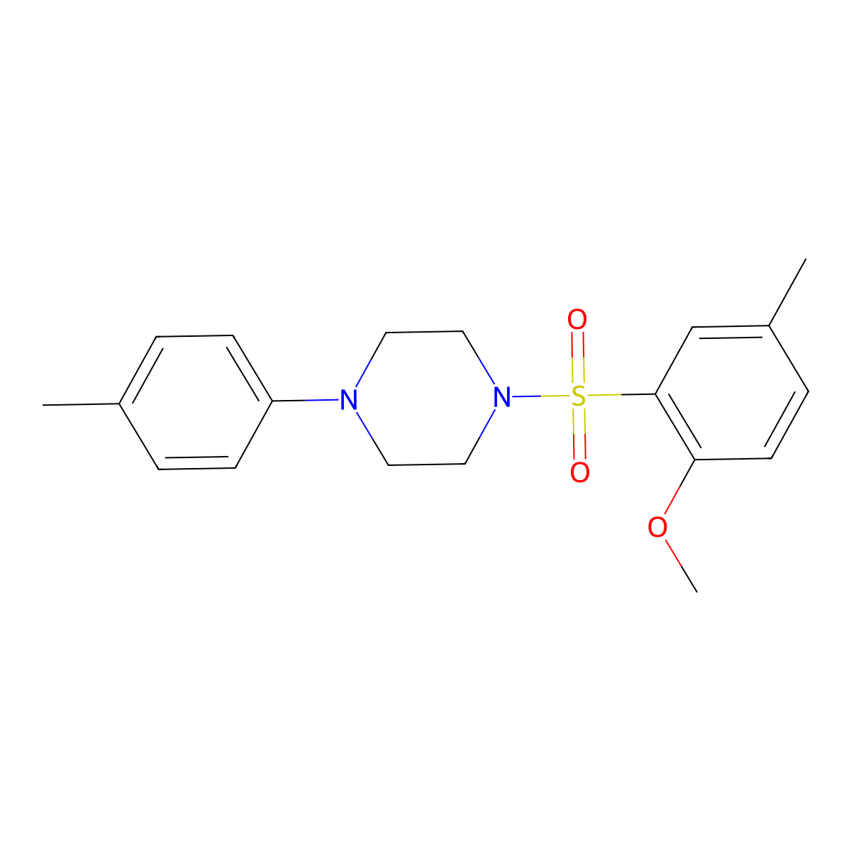 1-[(2-Methoxy-5-methylphenyl)sulfonyl]-4-(4-methylphenyl)piperazine molecular structure, CAS 496020-00-9