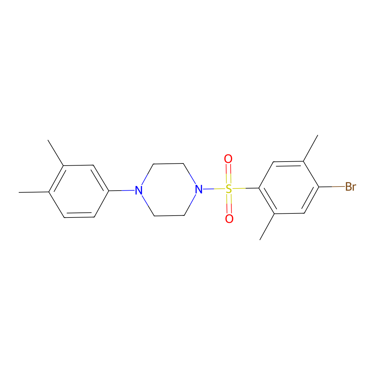 1-(4-Bromo-2,5-dimethylbenzenesulfonyl)-4-(3,4-dimethylphenyl)piperazine molecular structure, CAS 496020-21-4