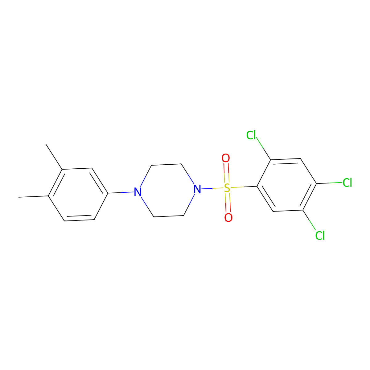 1-(3,4-Dimethylphenyl)-4-(2,4,5-trichlorobenzenesulfonyl)piperazine molecular structure, CAS 496020-24-7