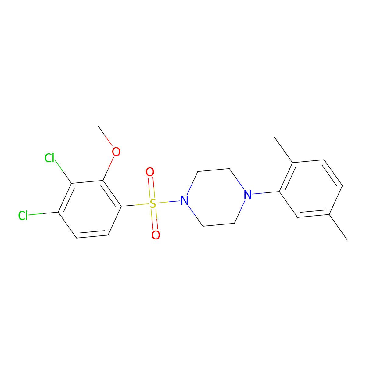 1-(3,4-Dichloro-2-methoxyphenyl)sulfonyl-4-(2,5-dimethylphenyl)piperazine molecular structure, CAS 496020-32-7