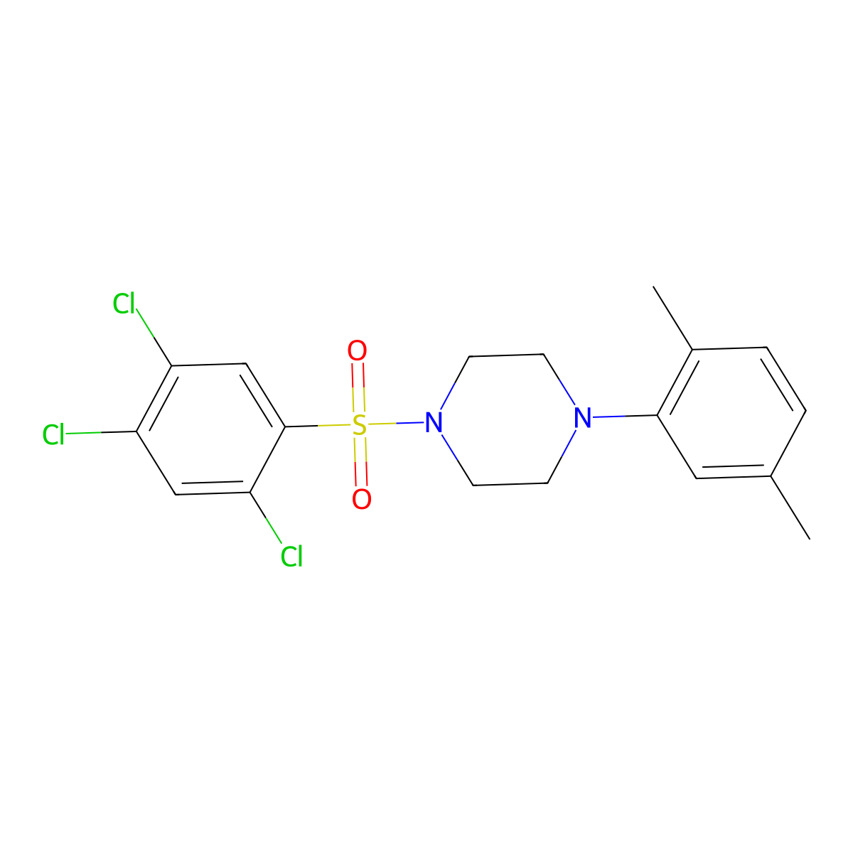 1-(2,5-Dimethylphenyl)-4-(2,4,5-trichlorobenzenesulfonyl)piperazine molecular structure, CAS 496020-38-3