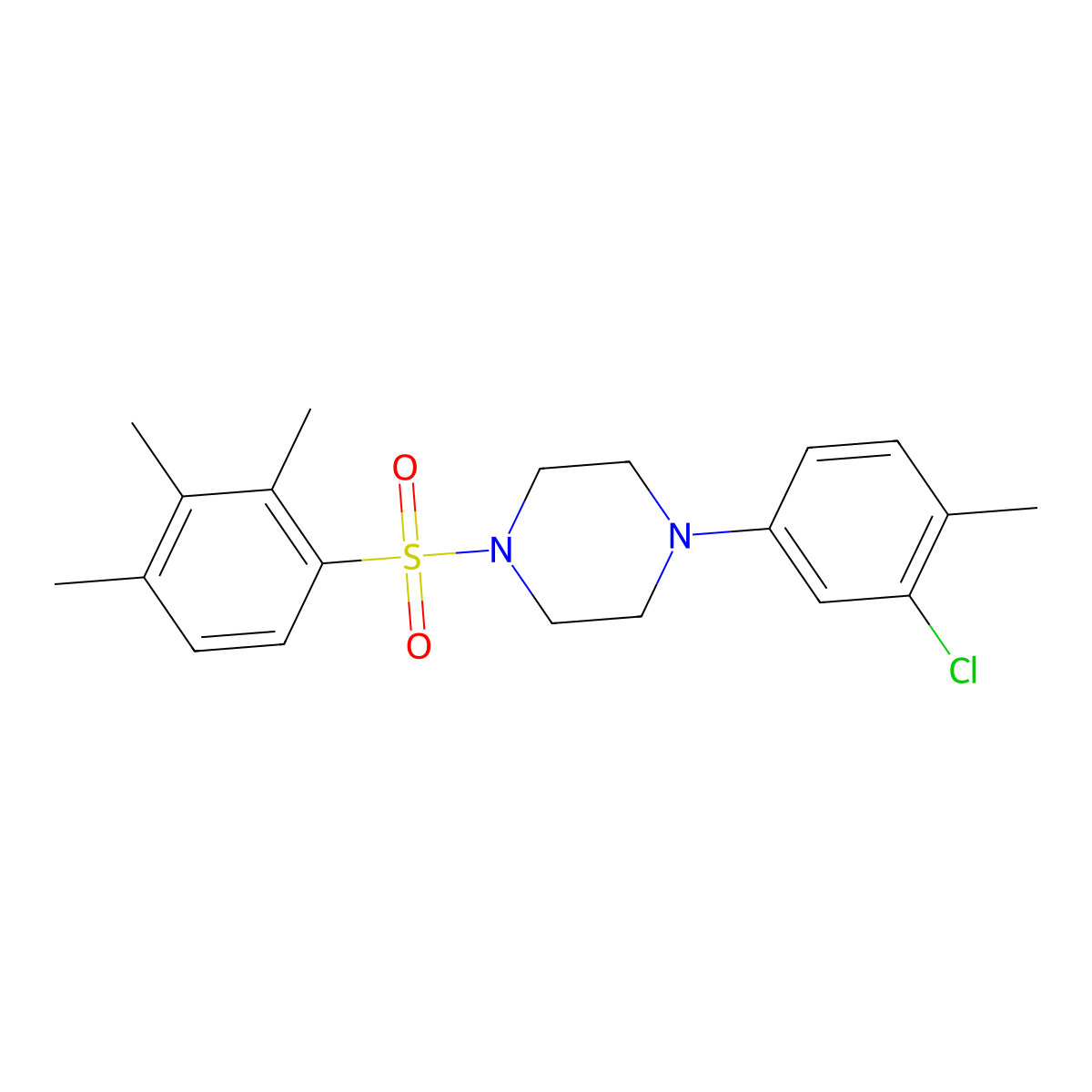 1-(3-Chloro-4-methylphenyl)-4-(2,3,4-trimethylbenzenesulfonyl)piperazine molecular structure, CAS 496020-39-4