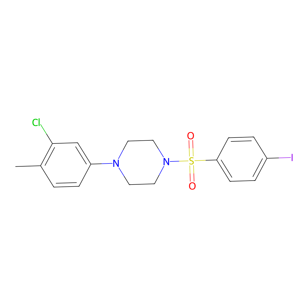 1-(3-Chloro-4-methylphenyl)-4-(4-iodobenzenesulfonyl)piperazine molecular structure, CAS 496020-40-7