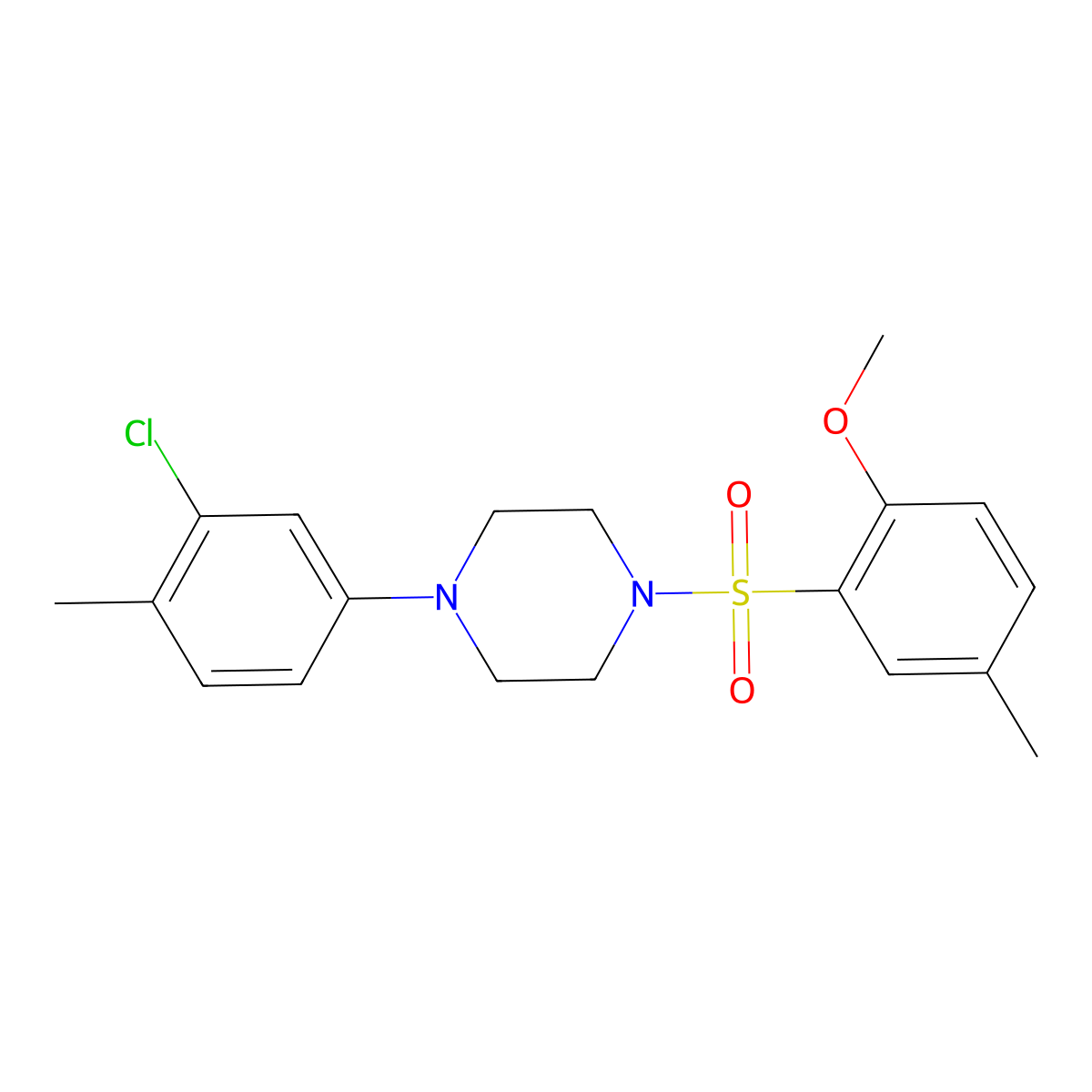 1-(3-Chloro-4-methylphenyl)-4-(2-methoxy-5-methylphenyl)sulfonylpiperazine molecular structure, CAS 496020-42-9
