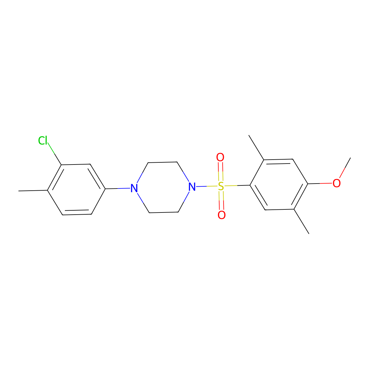 1-(3-Chloro-4-methylphenyl)-4-(4-methoxy-2,5-dimethylbenzenesulfonyl)piperazine molecular structure, CAS 496020-47-4