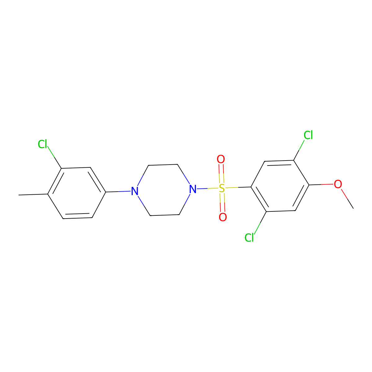 1-(3-Chloro-4-methylphenyl)-4-(2,5-dichloro-4-methoxybenzenesulfonyl)piperazine molecular structure, CAS 496020-48-5