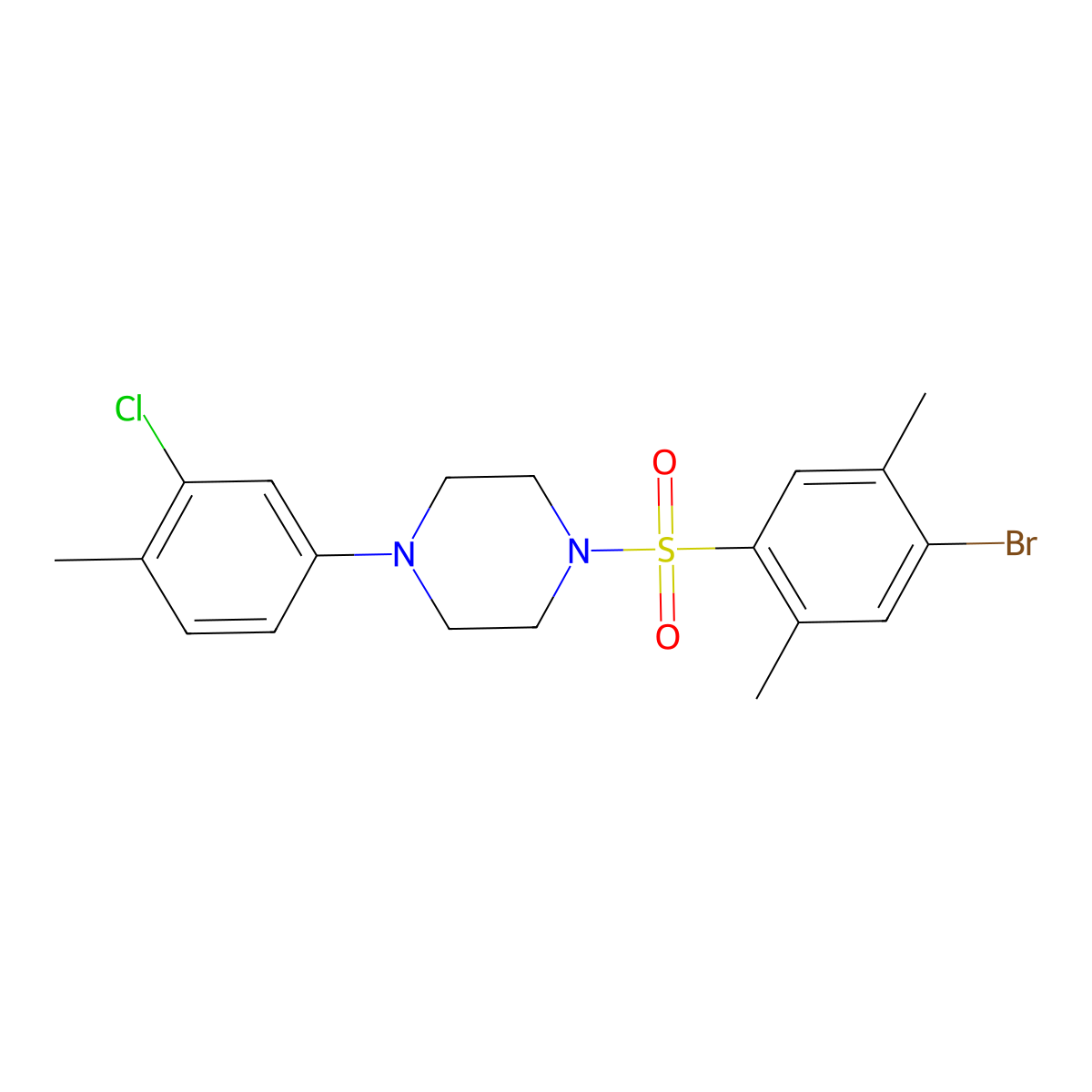 1-(4-Bromo-2,5-dimethylbenzenesulfonyl)-4-(3-chloro-4-methylphenyl)piperazine molecular structure, CAS 496020-49-6