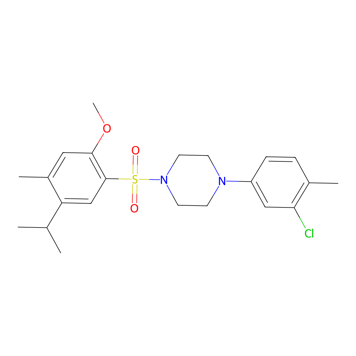 1-(3-Chloro-4-methylphenyl)-4-[2-methoxy-4-methyl-5-(propan-2-yl)benzenesulfonyl]piperazine molecular structure, CAS 496020-50-9