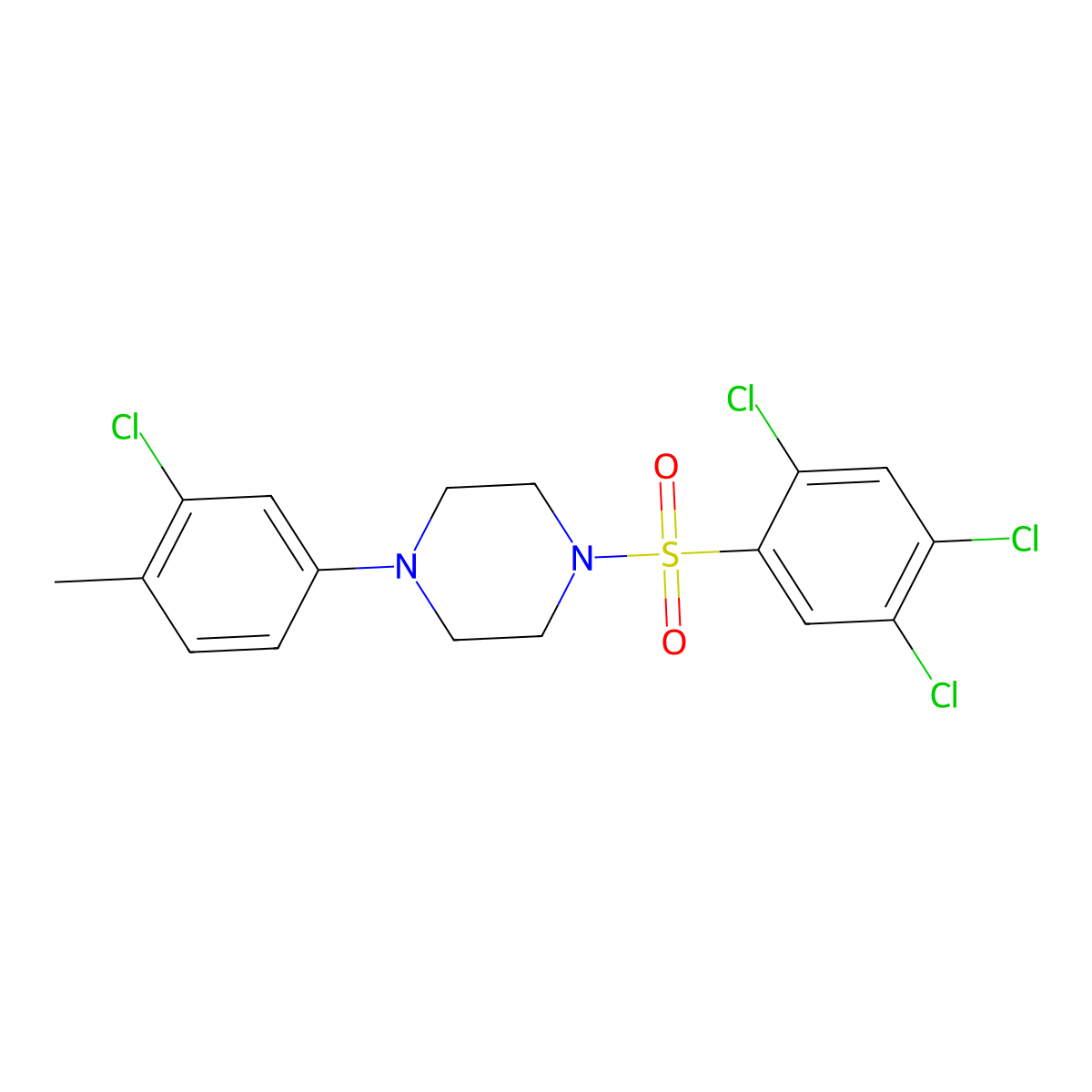 1-(3-Chloro-4-methylphenyl)-4-(2,4,5-trichlorobenzenesulfonyl)piperazine molecular structure, CAS 496020-52-1