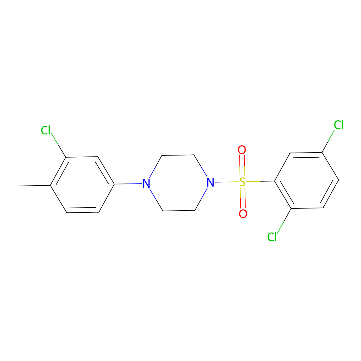 1-(3-Chloro-4-methylphenyl)-4-(2,5-dichlorobenzenesulfonyl)piperazine molecular structure, CAS 496020-55-4