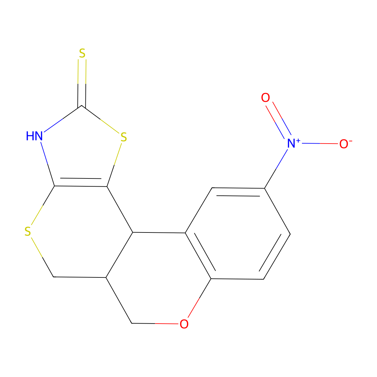 10-nitro-5,5a,6,11b-tetrahydrochromeno[4',3':4,5]thiopyrano[2,3-d]thiazole-2(3H)-thione molecular structure, CAS 496020-63-4