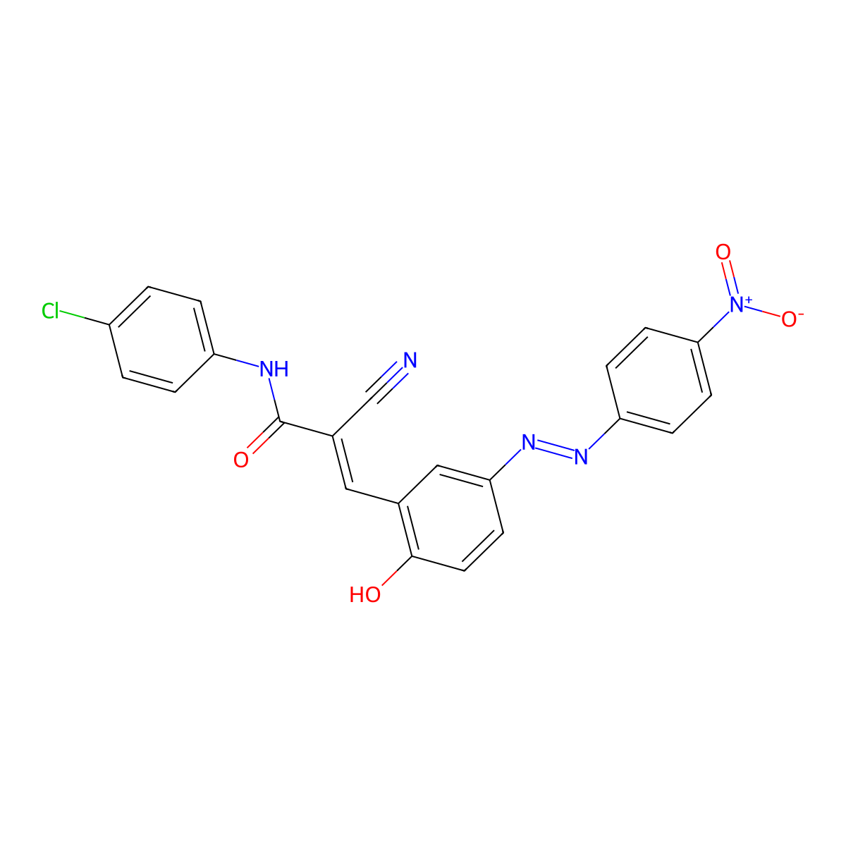 2-Propenamide, N-(4-chlorophenyl)-2-cyano-3-[2-hydroxy-5-[2-(4-nitrophenyl)diazenyl]phenyl]- molecular structure, CAS 496020-93-0
