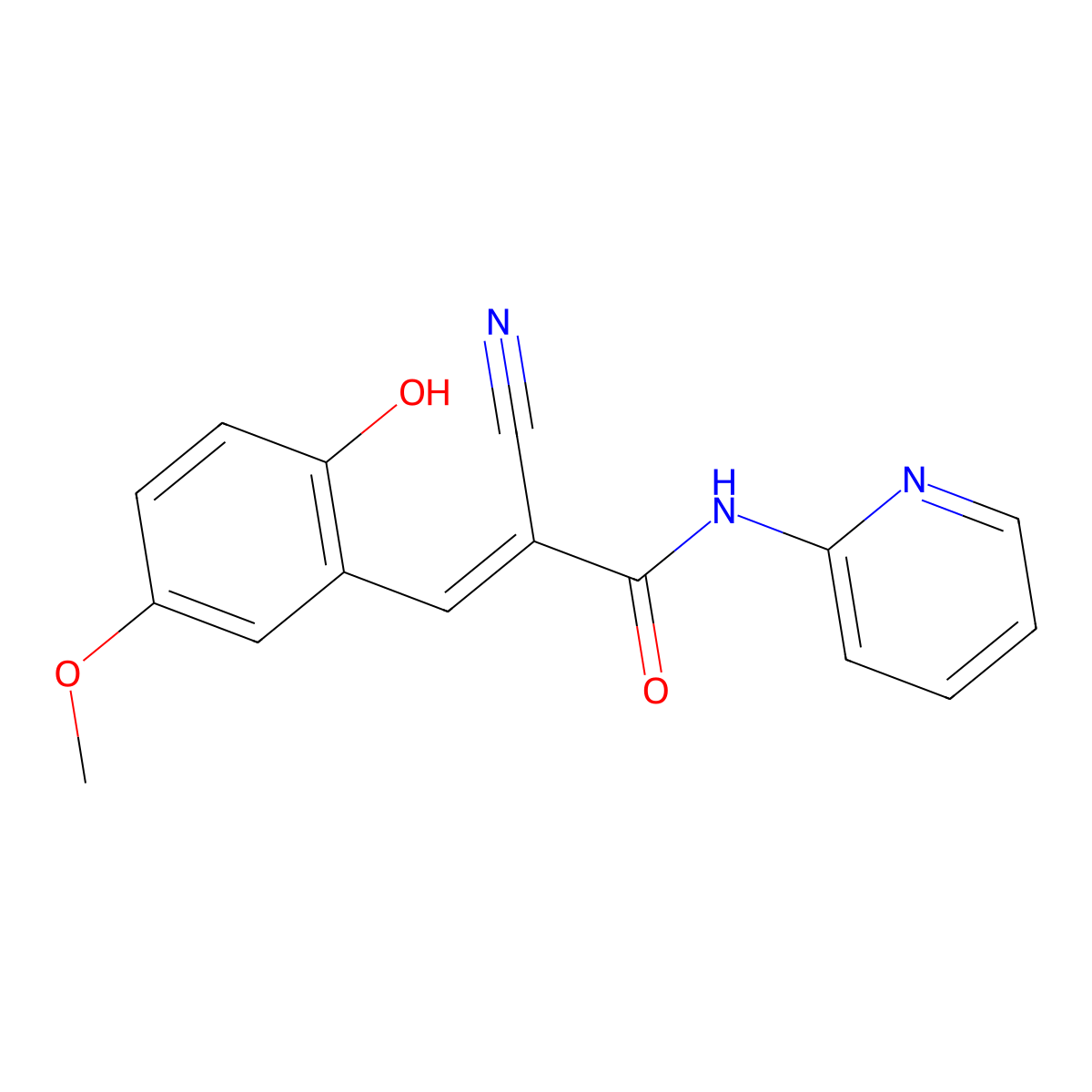 2-cyano-3-(2-hydroxy-5-methoxyphenyl)-N-pyridin-2-ylprop-2-enamide molecular structure, CAS 496021-21-7