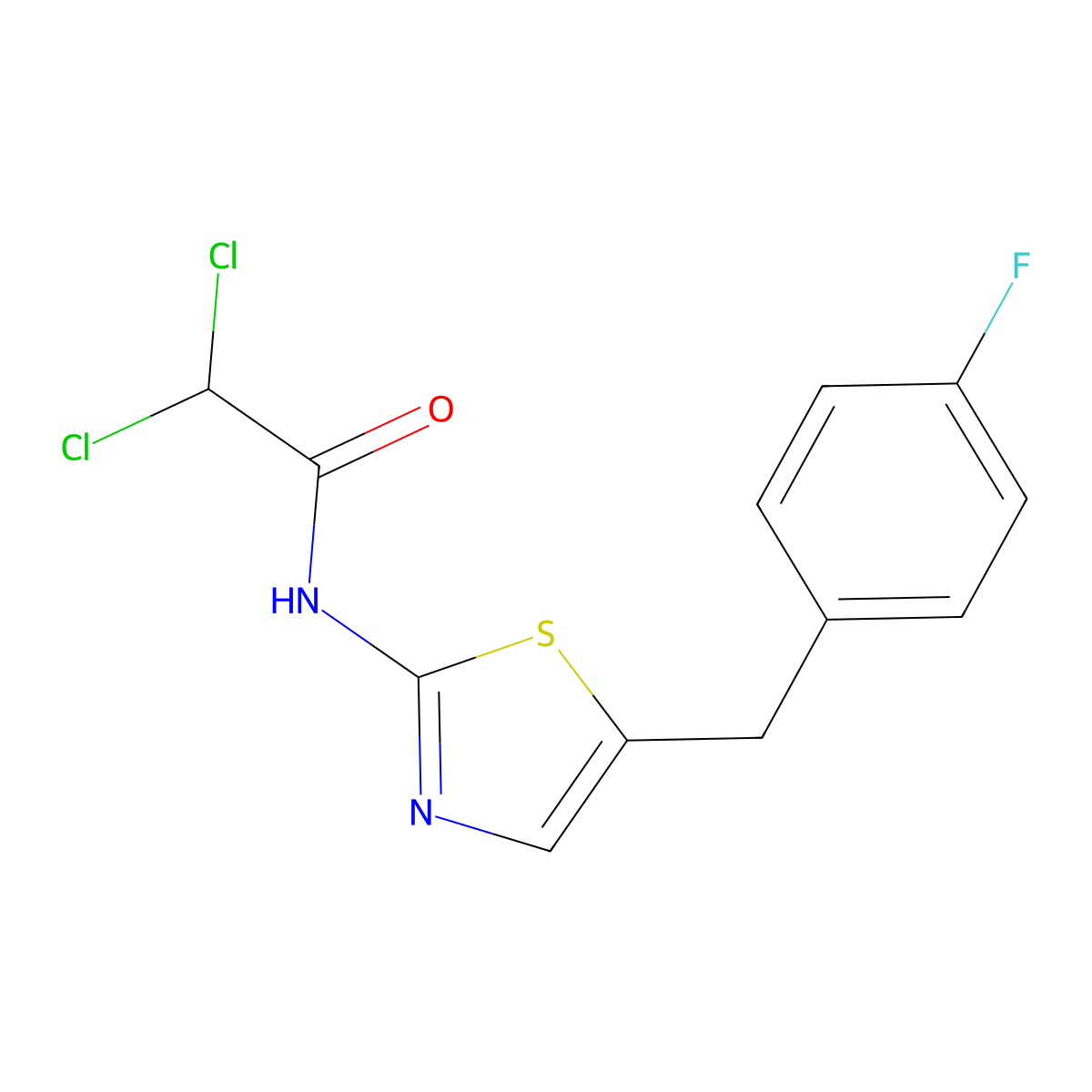 2,2-dichloro-N-[5-(4-fluorobenzyl)-1,3-thiazol-2-yl]acetamide molecular structure, CAS 496021-59-1