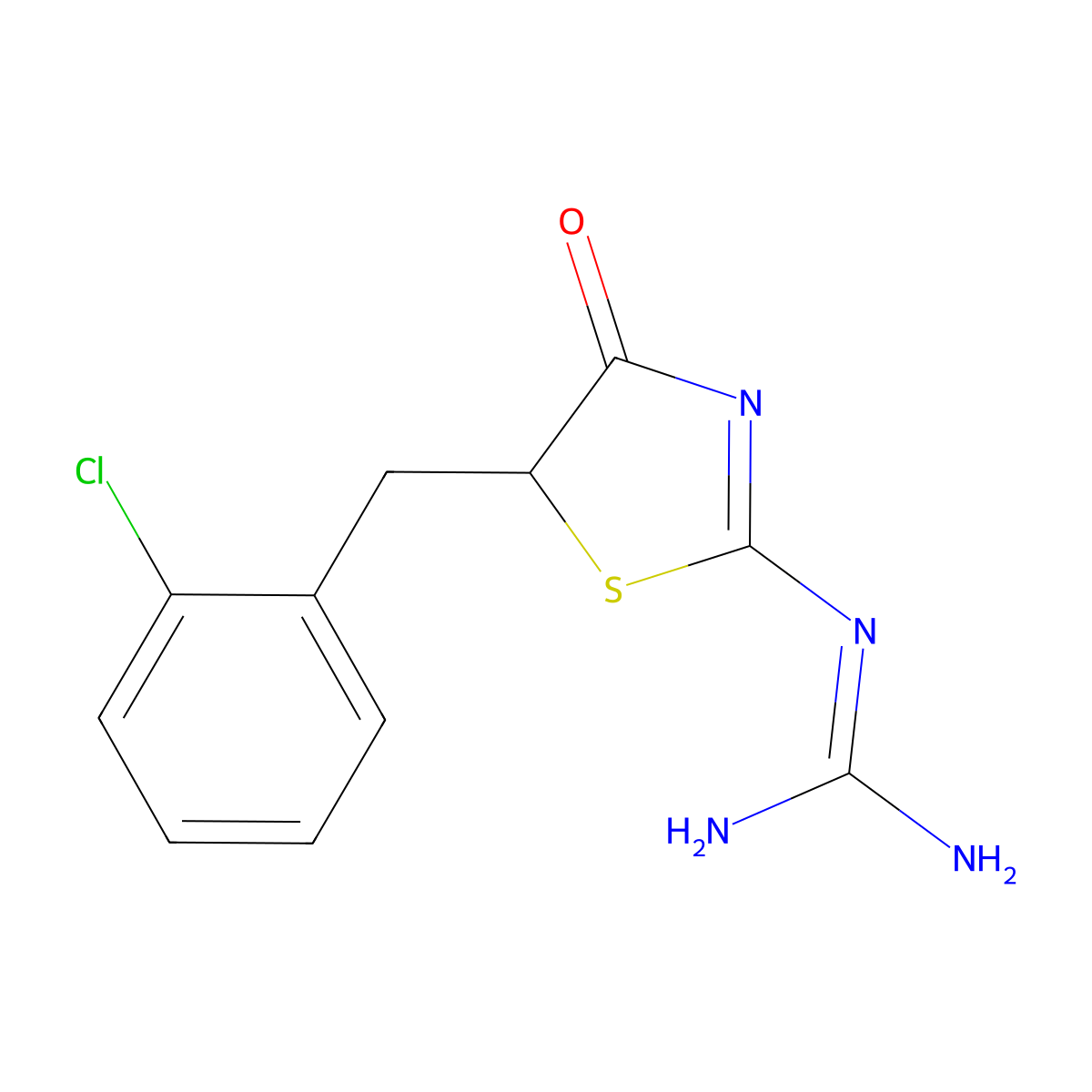 1-[(2E)-5-(2-chlorobenzyl)-4-oxo-1,3-thiazolidin-2-ylidene]guanidine molecular structure, CAS 496021-77-3
