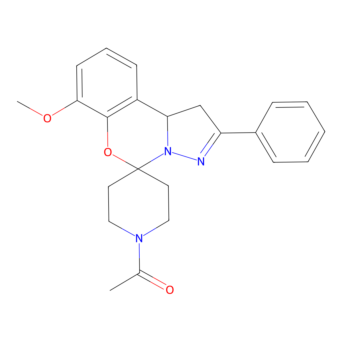 1-(7-Methoxy-2-phenyl-1,10b-dihydrospiro[benzo[e]pyrazolo[1,5-c][1,3]oxazine-5,4'-piperidin]-1'-yl)ethanone molecular structure, CAS 496021-87-5