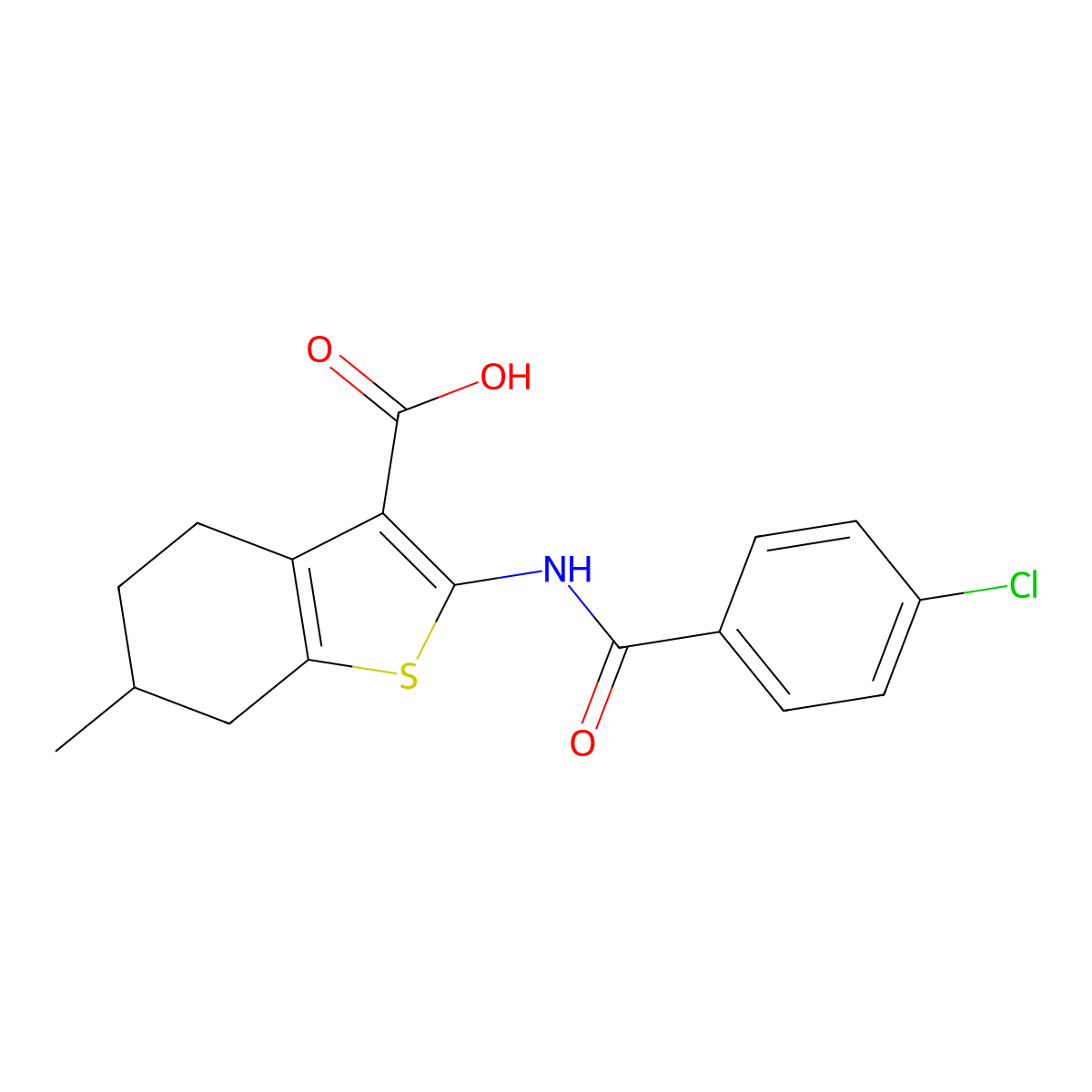 2-[(4-Chlorobenzoyl)amino]-6-methyl-4,5,6,7-tetrahydro-1-benzothiophene-3-carboxylic acid molecular structure, CAS 496022-17-4