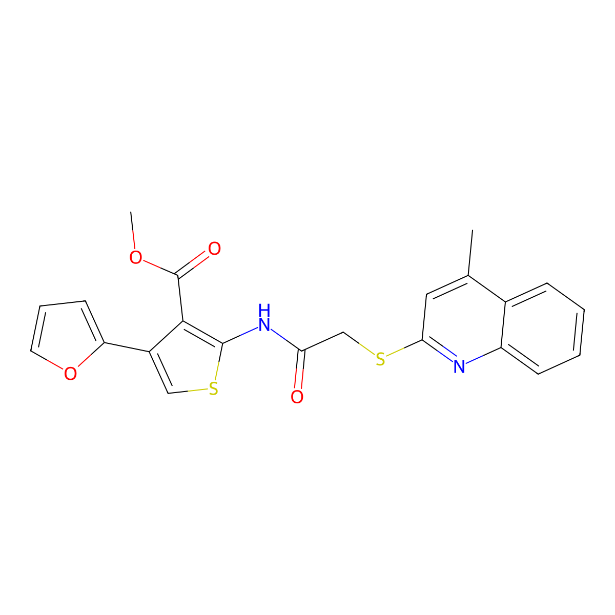 Methyl 4-(furan-2-yl)-2-({[(4-methylquinolin-2-yl)sulfanyl]acetyl}amino)thiophene-3-carboxylate molecular structure, CAS 496022-23-2