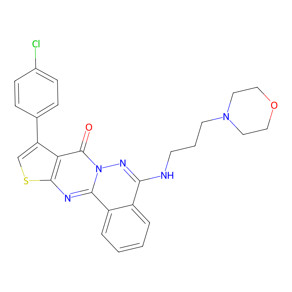 13-(4-Chlorophenyl)-8-{[3-(morpholin-4-yl)propyl]amino}-15-thia-9,10,17-triazatetracyclo[8.7.0.0^{2,7}.0^{12,16}]heptadeca-1(17),2(7),3,5,8,12(16),13-heptaen-11-one molecular structure, CAS 496022-25-4