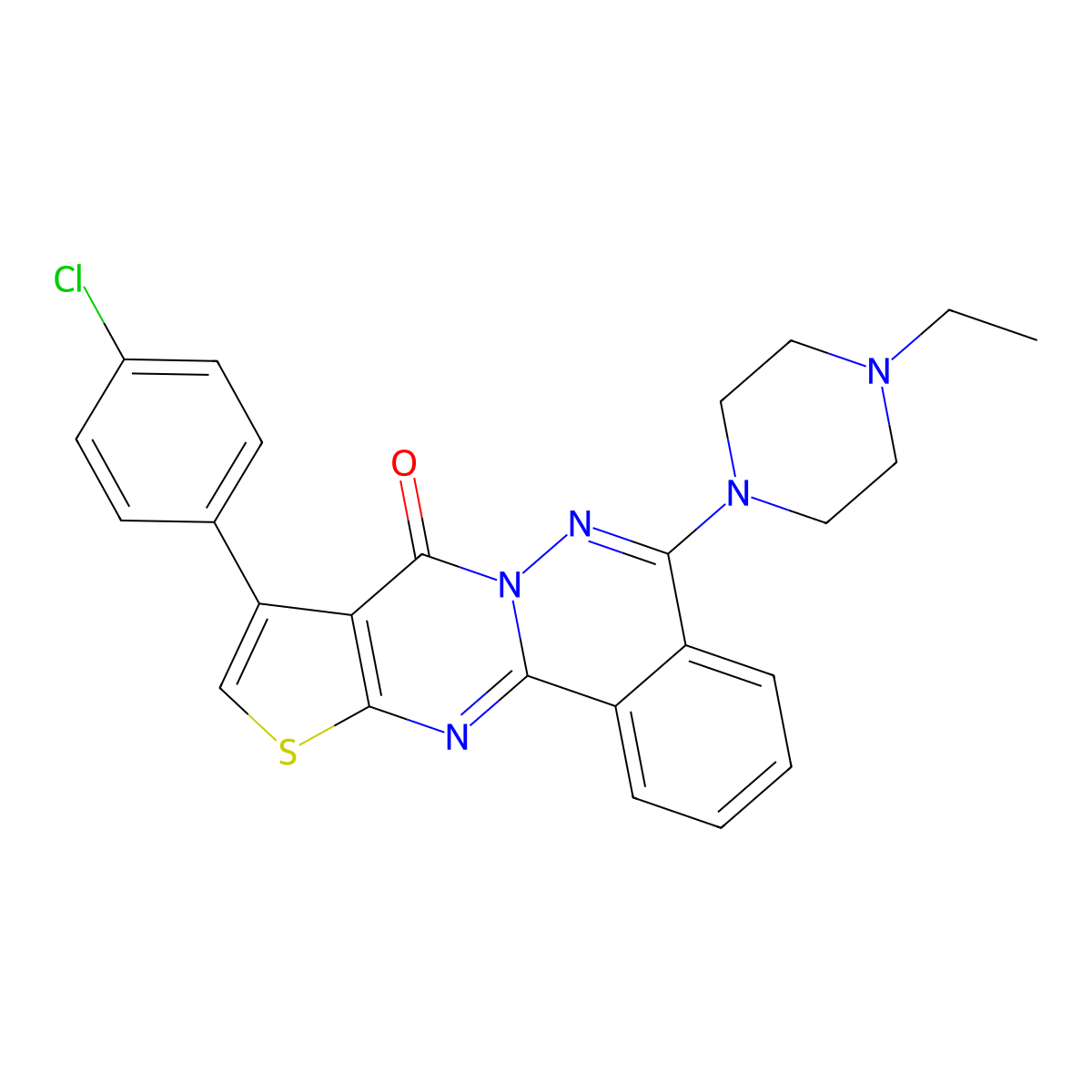 13-(4-Chlorophenyl)-8-(4-ethylpiperazin-1-yl)-15-thia-9,10,17-triazatetracyclo[8.7.0.0^{2,7}.0^{12,16}]heptadeca-1(17),2(7),3,5,8,12(16),13-heptaen-11-one molecular structure, CAS 496022-29-8